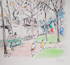 Parigi: Parco Monceau - Litografia originale, firmata con la mano