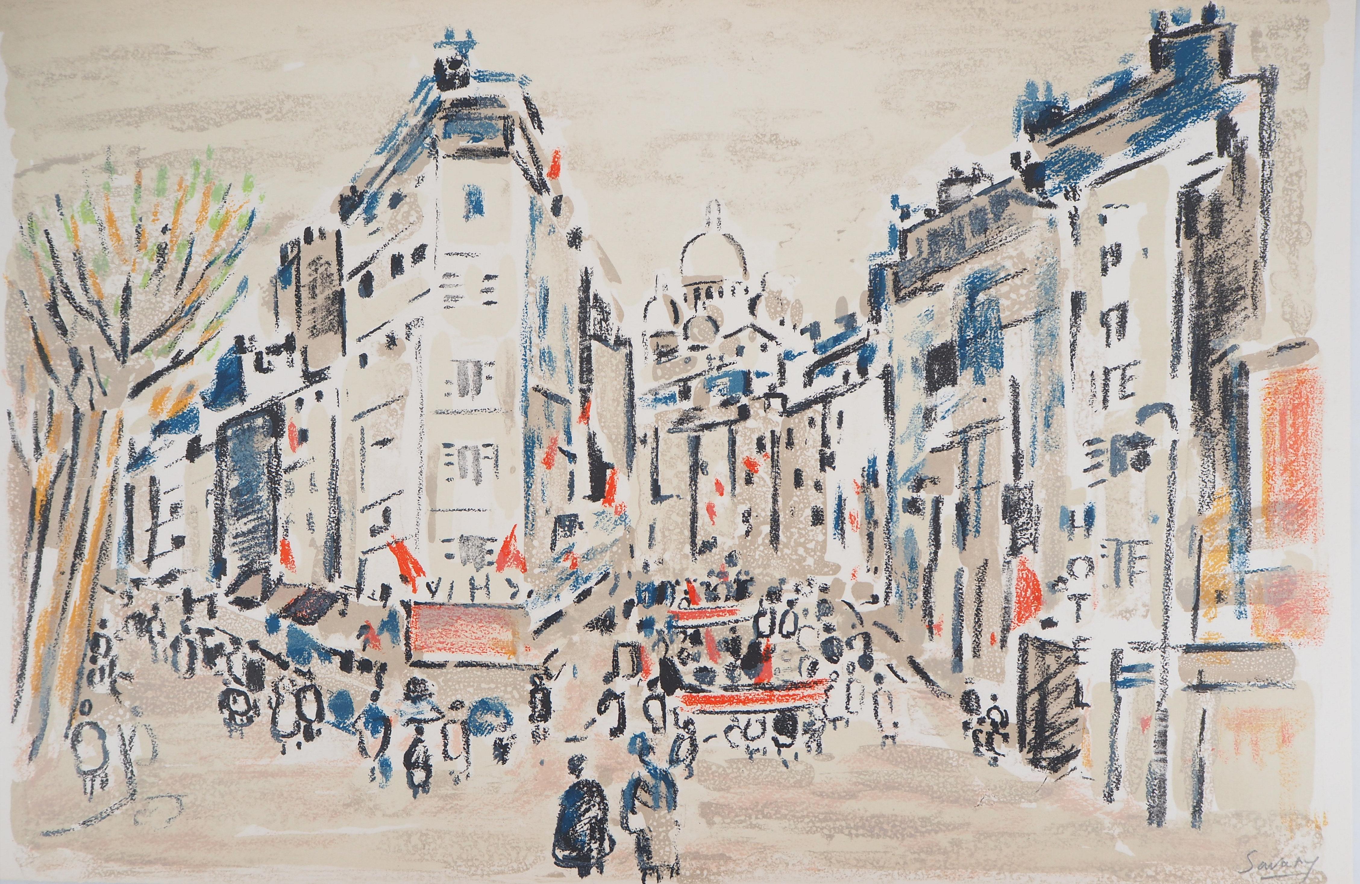 Robert Savary Landscape Print - Paris : On the Way to Montmartre - Original Lithograph, Handsigned