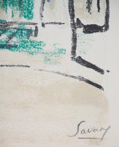 París : Pequeña plaza de Montmartre - Litografía original, firmada a mano