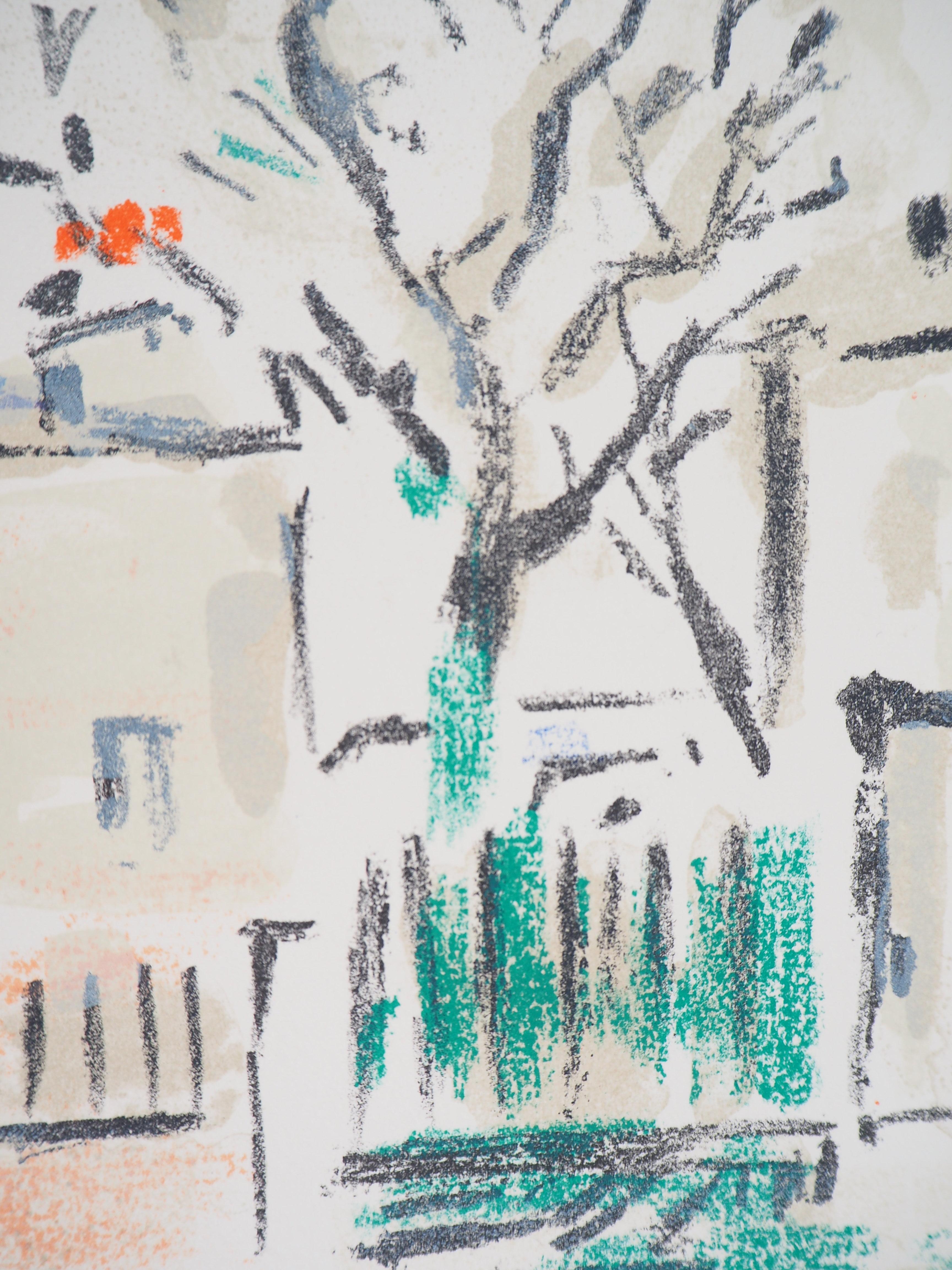 Paris : Small Square in Montmartre - Original Lithograph, Handsigned - Modern Print by Robert Savary