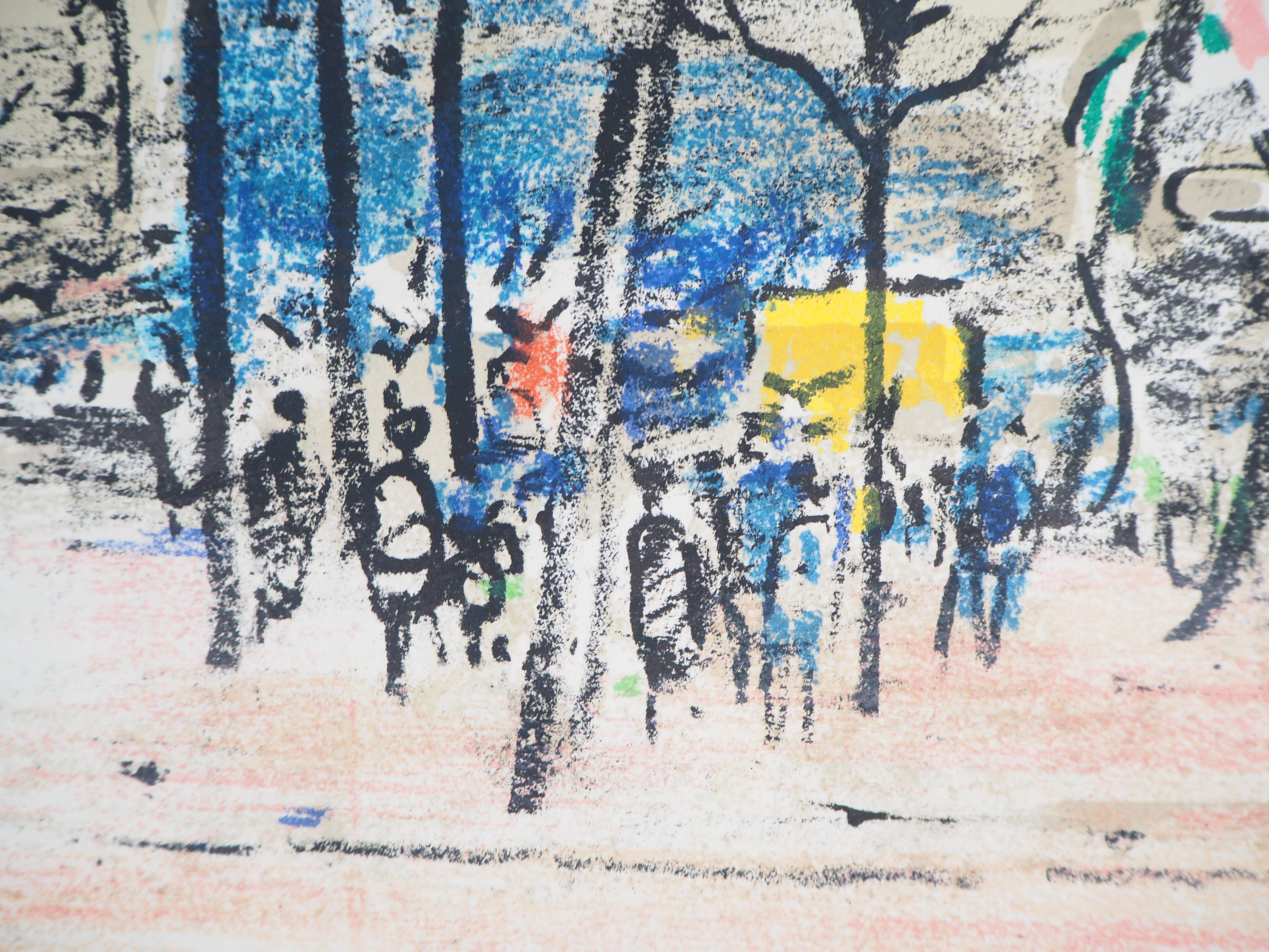 Robert SAVARY
Paris : Place avec colonne Morris, 1969

Lithographie originale (atelier Mourlot)
Signé à la main au crayon
Sur papier Japon 37 x 58 cm (c. 16 x 23 in)

Excellent état