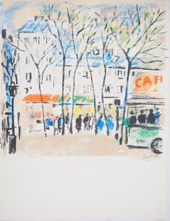 Vintage Paris : Street Market - Original Lithograph, Handsigned