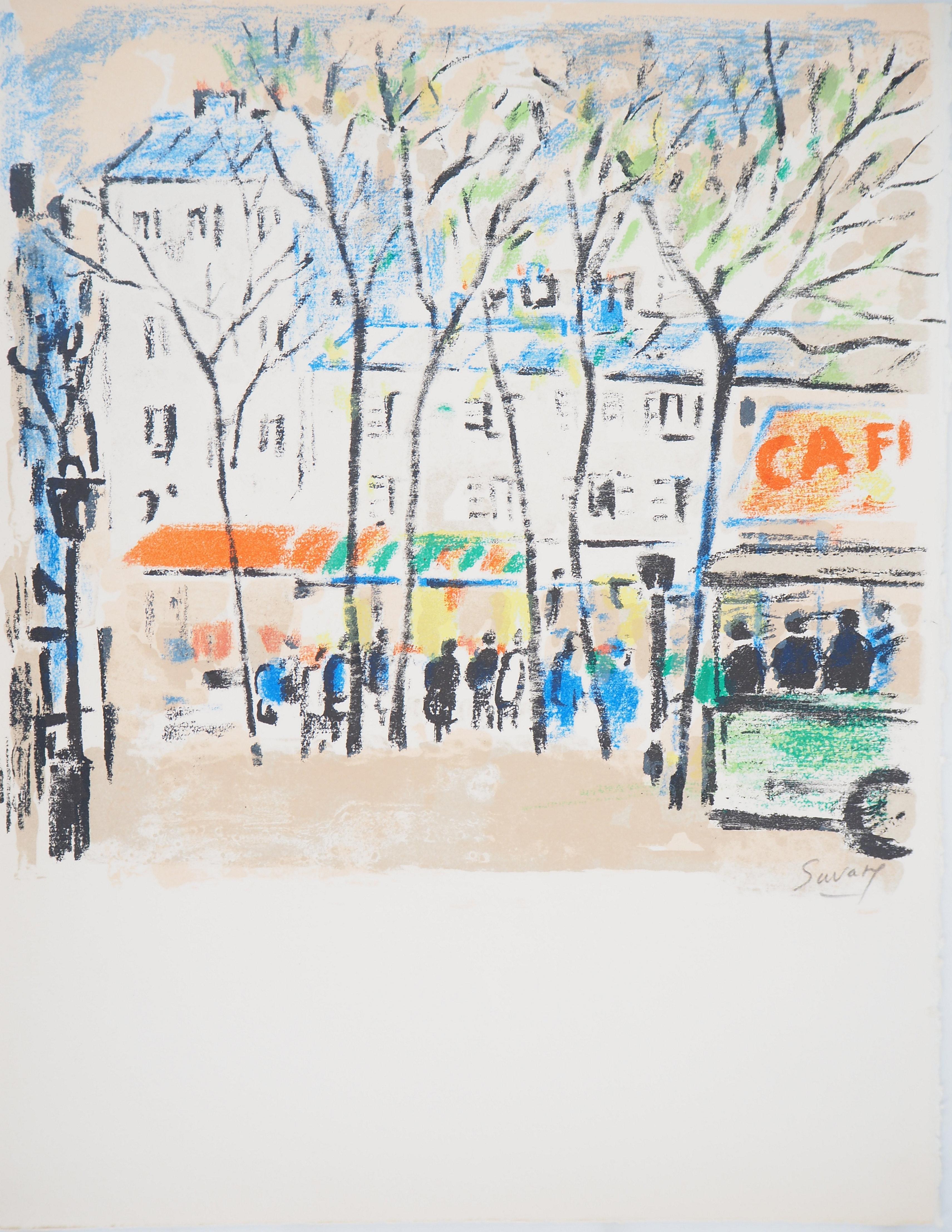 Robert Savary Landscape Print - Paris : Street Market - Original Lithograph, Handsigned