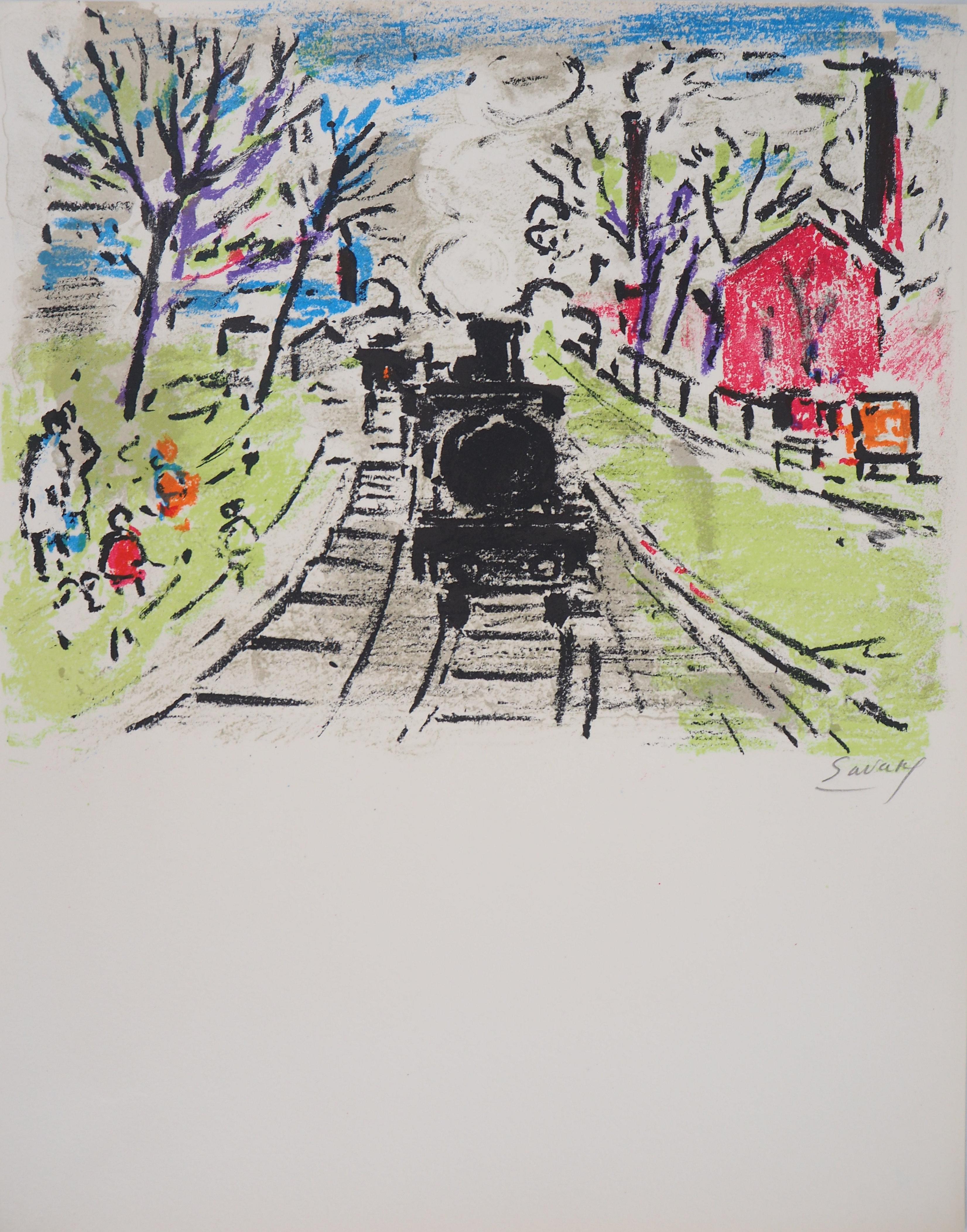 Paris : The Old Steam Train - Original Lithograph, Handsigned - Print by Robert Savary
