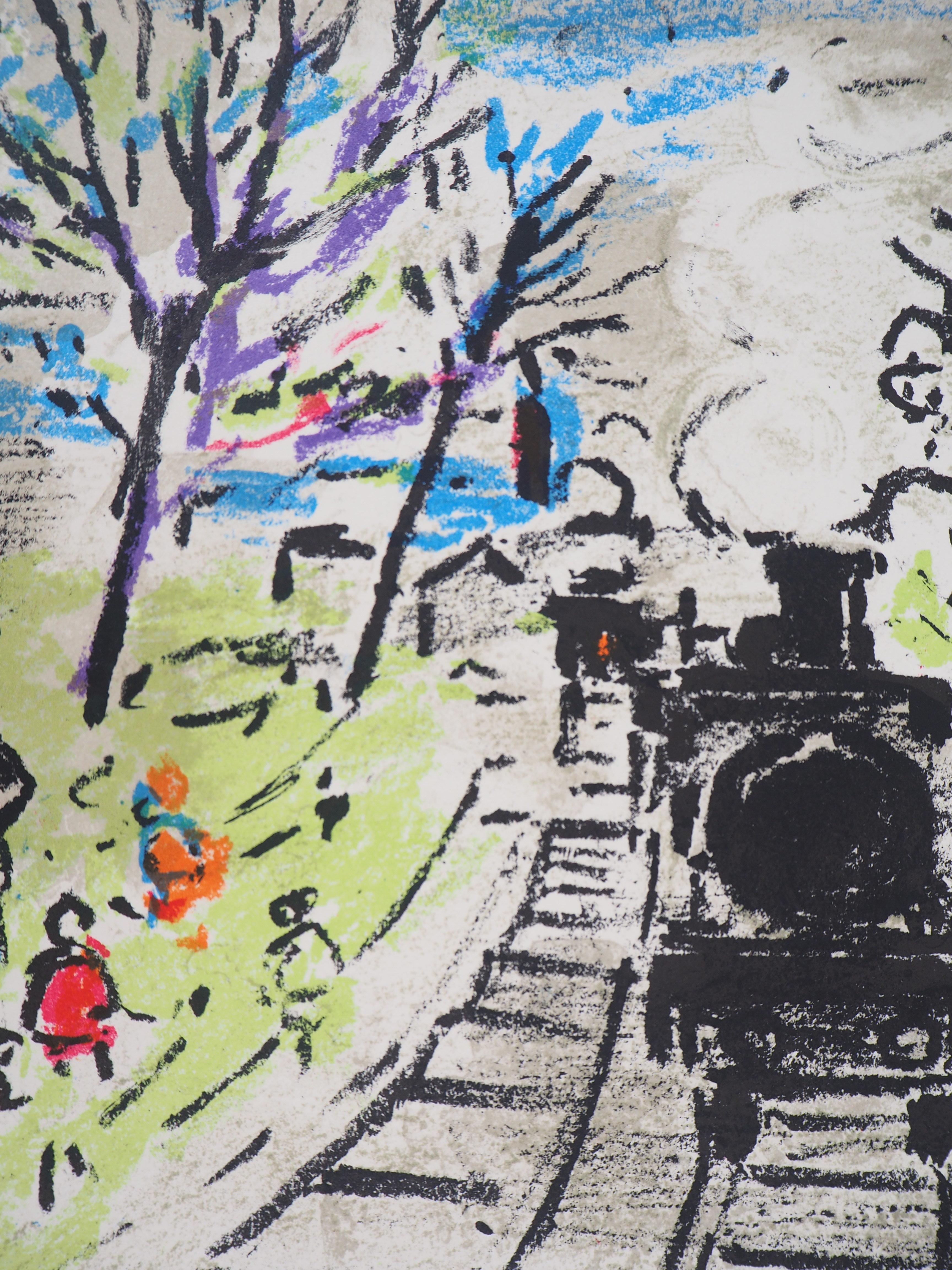 Robert SAVARY
Paris : The Old Steam Train, 1969

Original lithograph (Mourlot workshop)
Handsigned in pencil
On Arches vellum 37 x 29 cm (c. 16 x 12 in)

Excellent condition