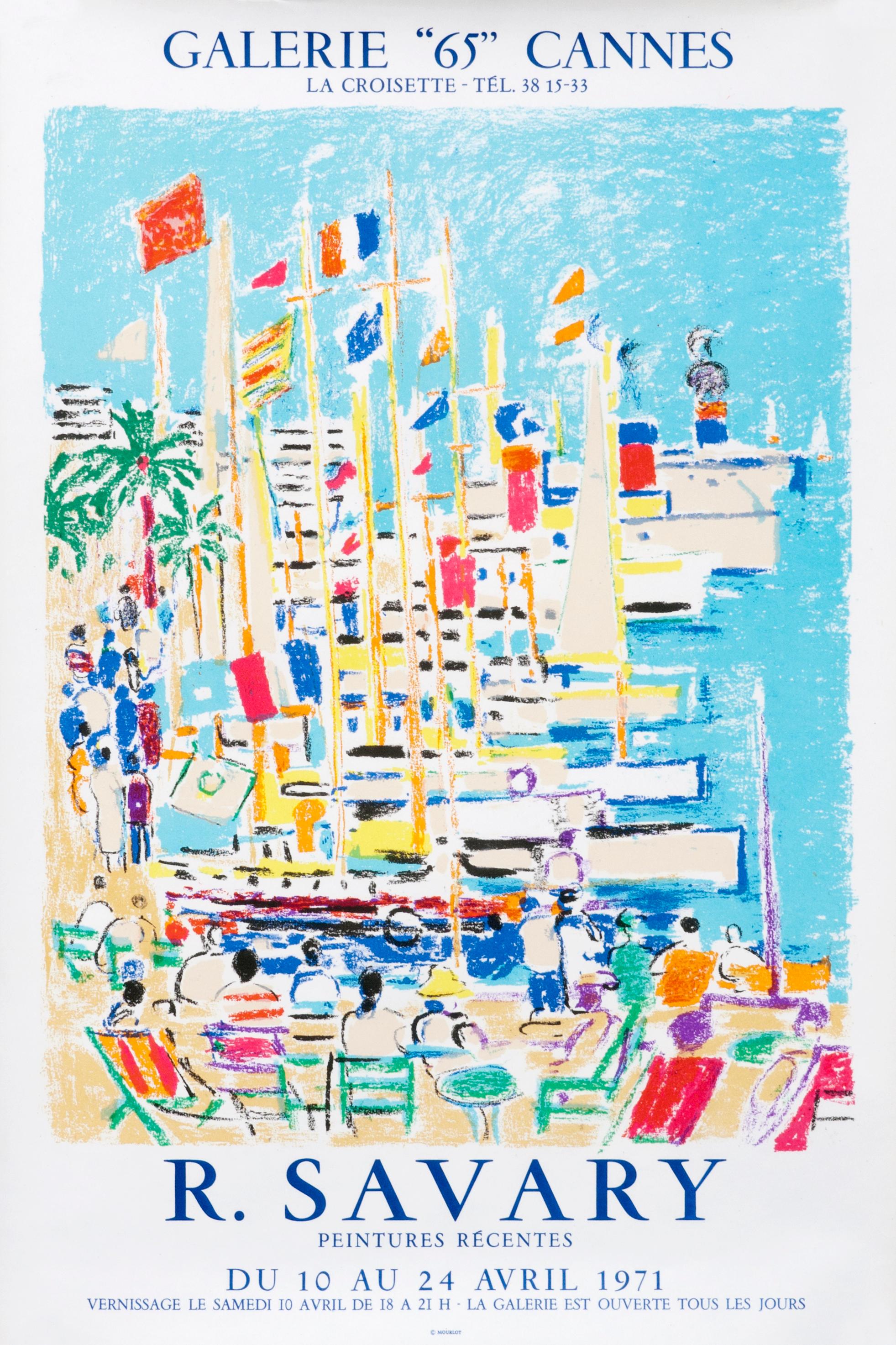 Robert Savary Landscape Print - "R. Savary Peintures Recentes - Galerie 65 Cannes" French sailing poster