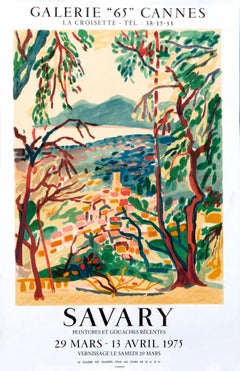 „Savary - Galerie 65 Cannes“ Vintage Französische Riviera Gras-Landschaftsplakat, Vintage