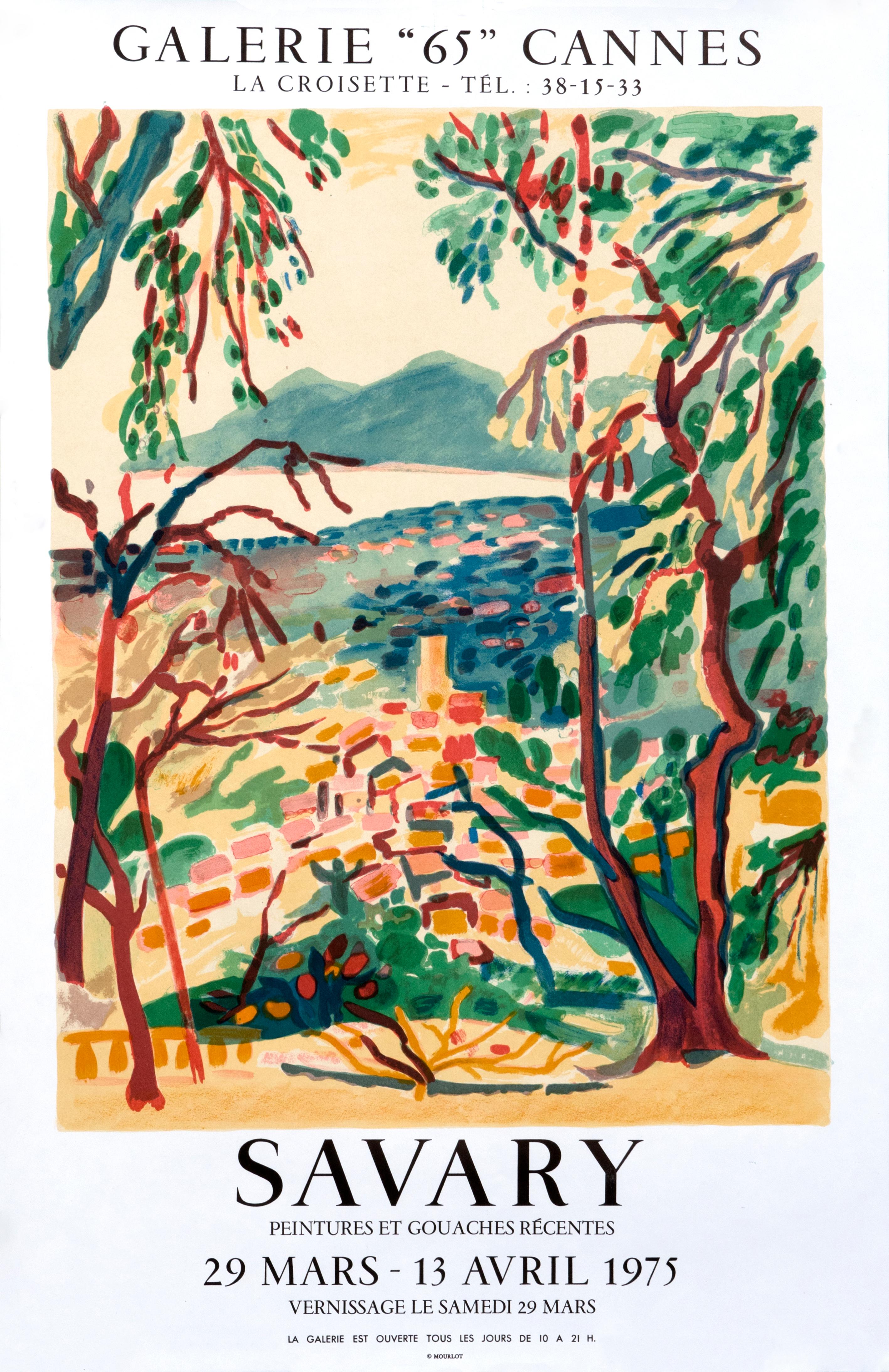 "Savary - Galerie 65 Cannes" Vintage French Riviera Grasse Landscape poster - Print by Robert Savary