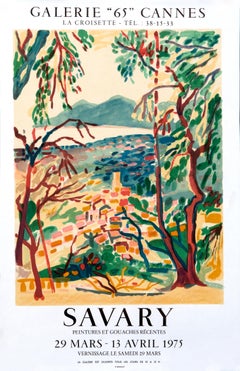 "Savary - Galerie 65 Cannes" Vintage French Riviera Grasse Landscape poster