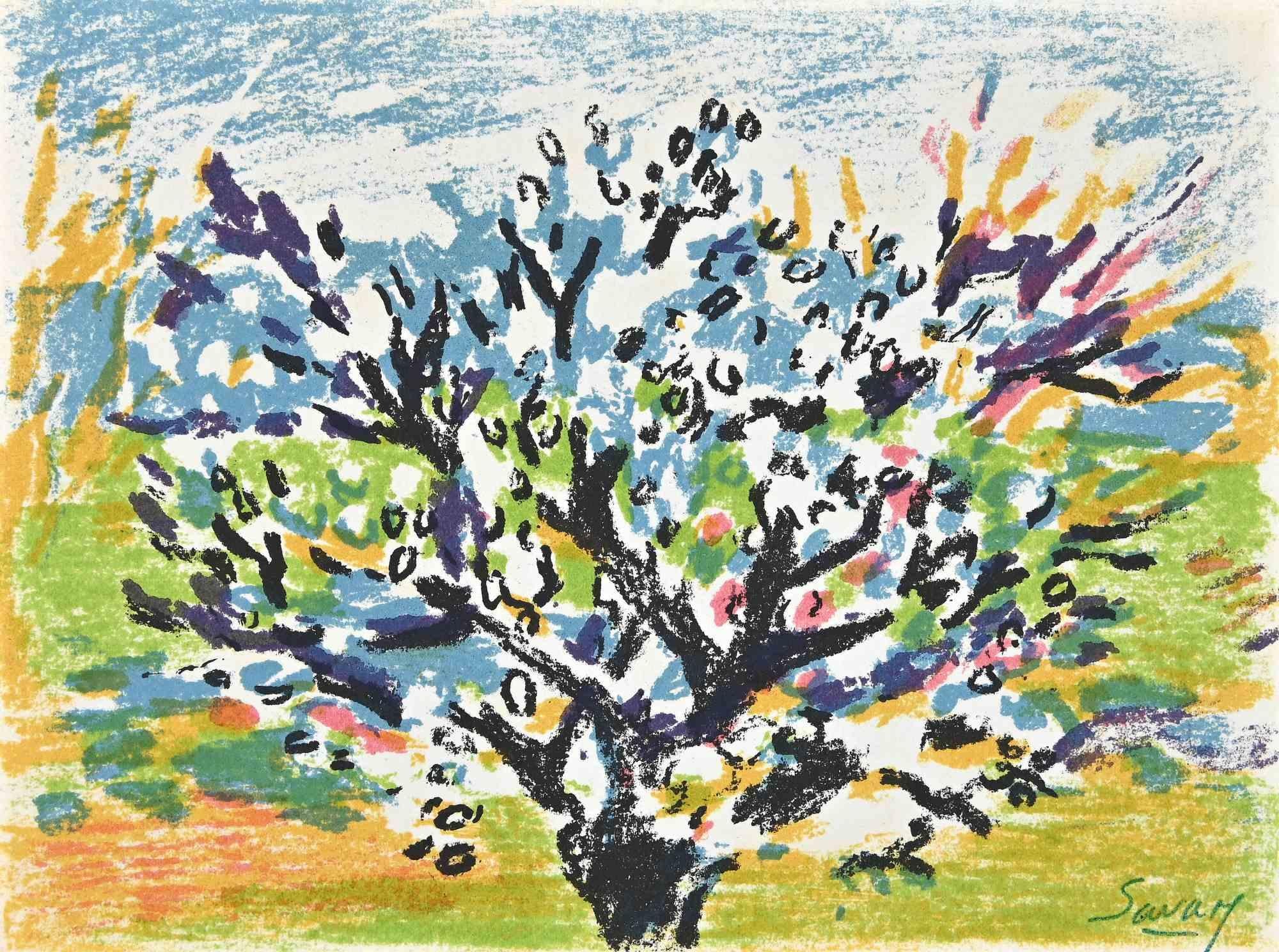 L'arbre de printemps - Lithographie de Robert Savary - 1976