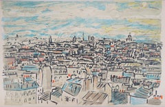 View on the Roofs of Paris - Original Lithograph, Handsigned