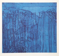 Blue Streaks, Abstract Expressionist Etching by Robert Savoie
