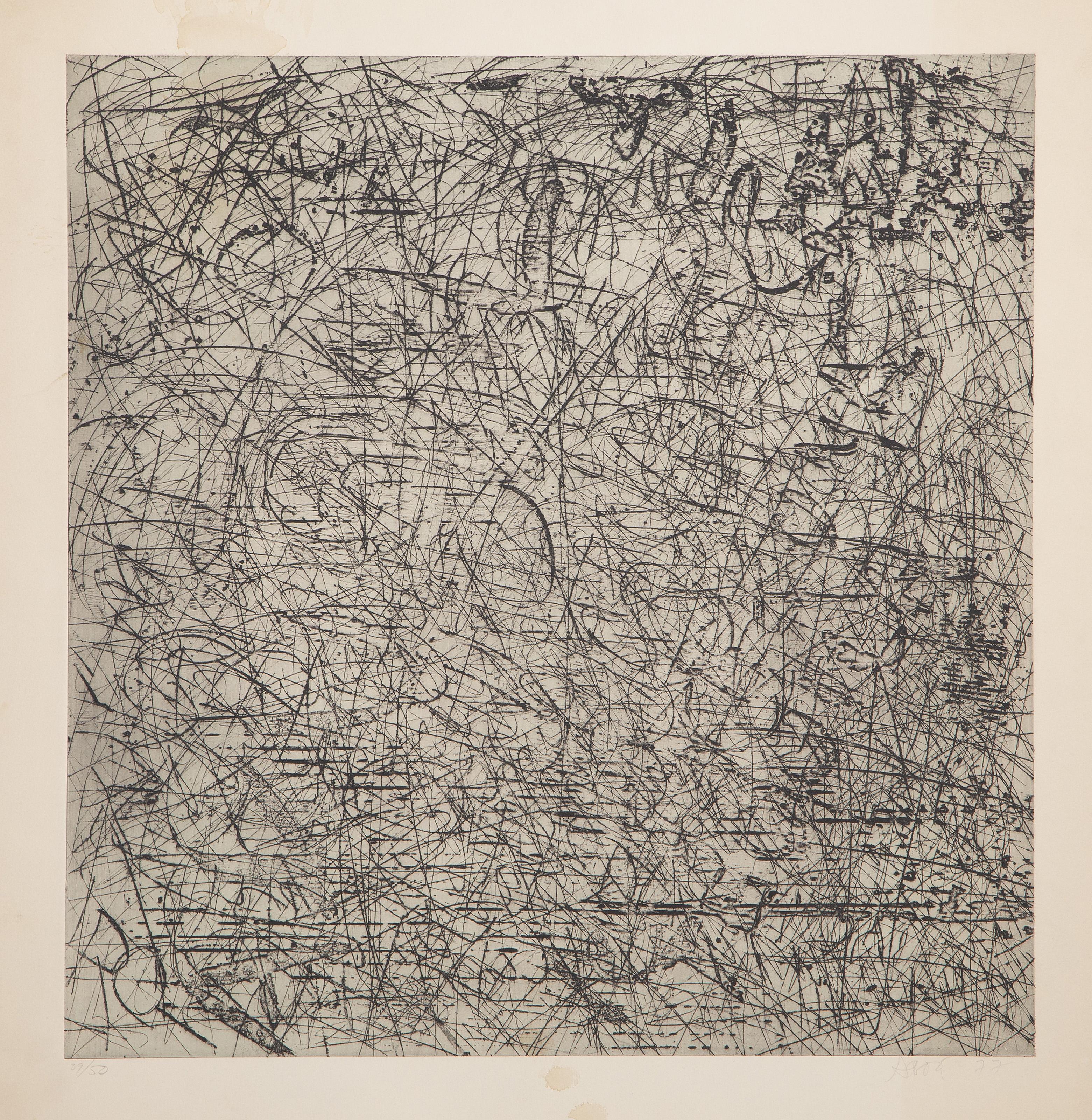 Robert Savoie, Canadian (1939 - ) - Graffiti, Year: 1977, Medium: Etching and Aquatint on Arches, signed, numbered and dated in pencil, titled on verso, Edition: 39/50, Image Size: 24.5 x 23.75 inches, Size: 32 x 29.5 in. (81.28 x 74.93 cm)