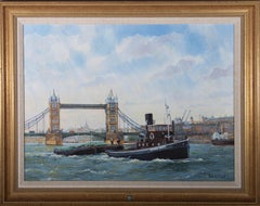 Robert Scott - Contemporary Oil, Thames Barges at Tower Bridge
