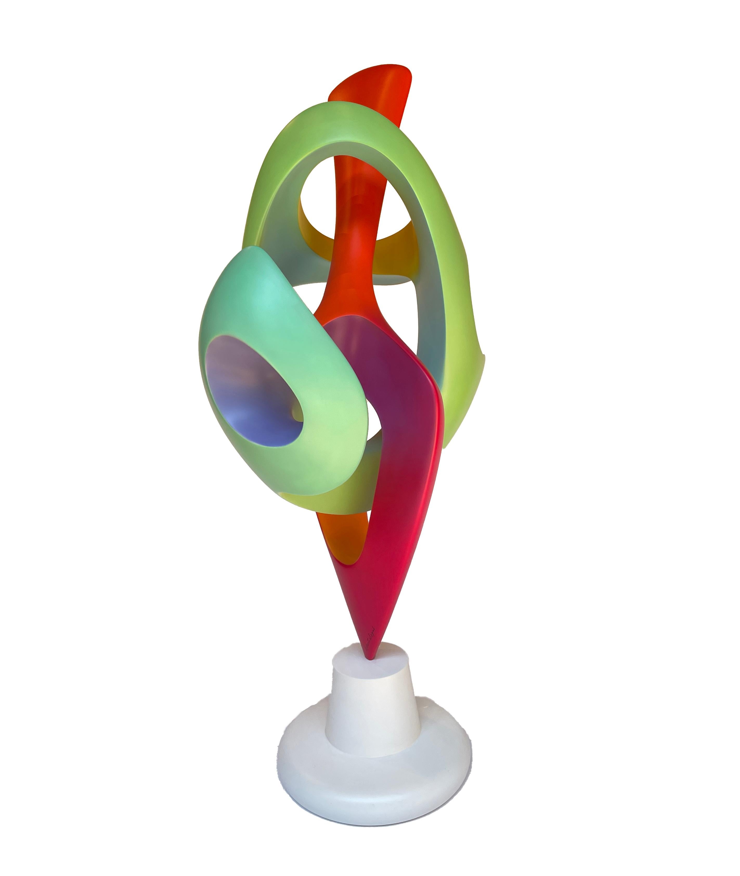 Robert Segal’s abstract sculpture offers a particularly fertile ground for experiments in shape, color, proportion, and technique. He steps away from non-traditional sculpting methods by using industrial manufacturing techniques – welding and mold