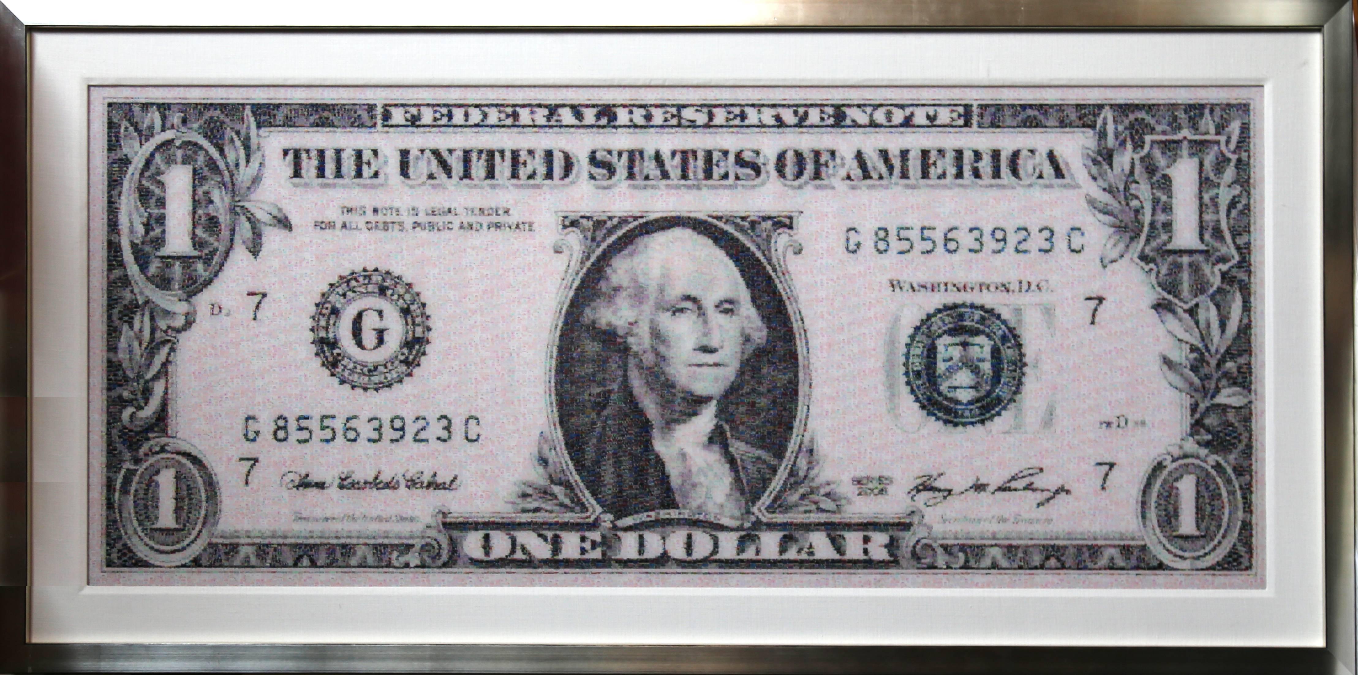 Künstler: Robert Silvers, Amerikaner (1968 - )
Titel: Ein-Dollar-Schein
Jahr: 2010
Medium: Digitales Fotomosaik auf Fuji Crystal Archive, aufgezogen auf Aluminium
Auflage: 10
Größe: 27 x 63 in. (68,58 x 160,02 cm)
Rahmen: 35 x 71,5 x 2,25 Zoll