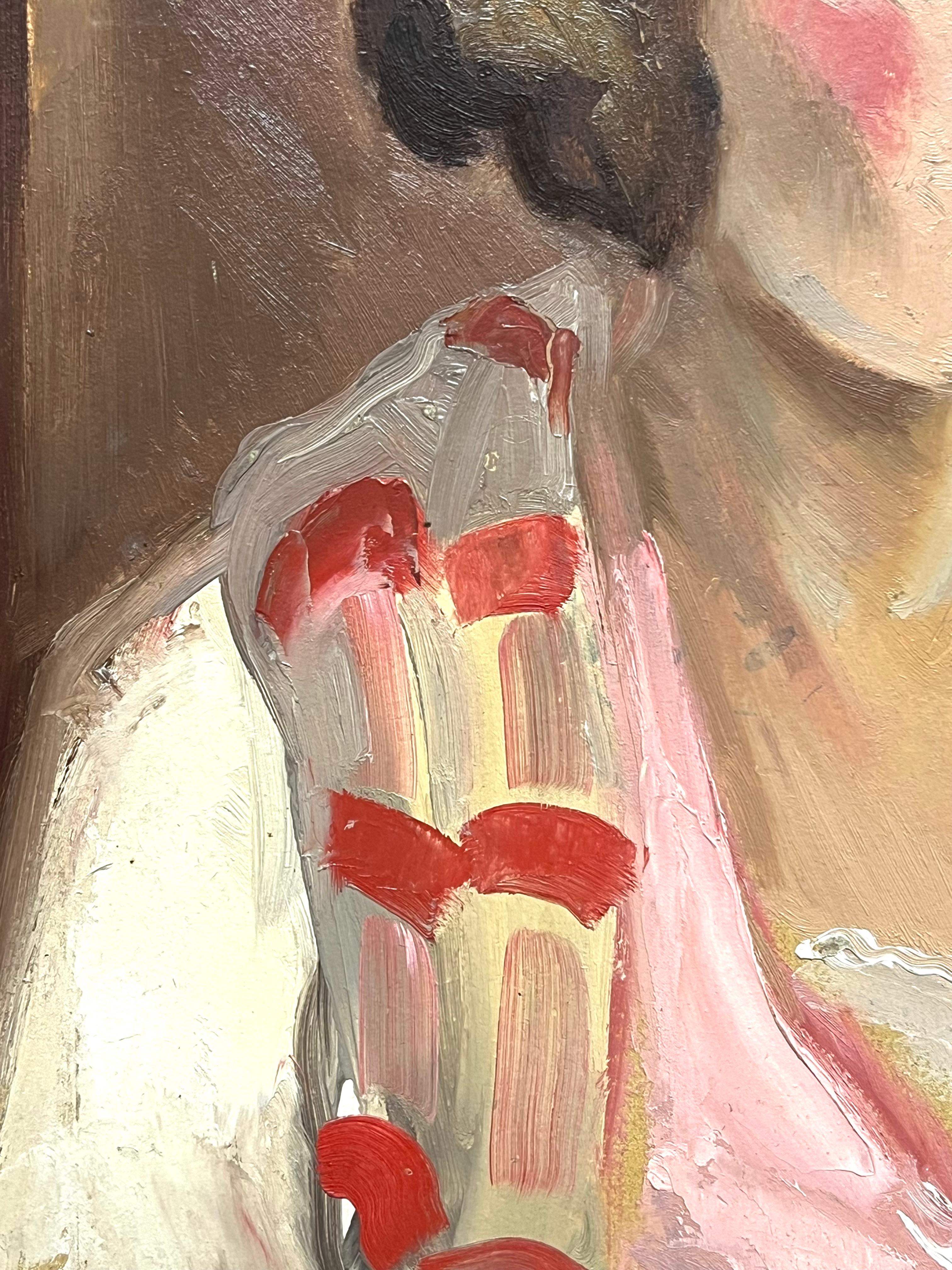 Portrait d'une femme en rose
par Robert SImon (français 1888-1961)
estampillé avec le cachet de l'atelier de l'Artistics au verso
étiquette avec inscription de la date de 1929
huile sur carton, non encadré
Tableau : 16 x 13 pouces
Collectional :