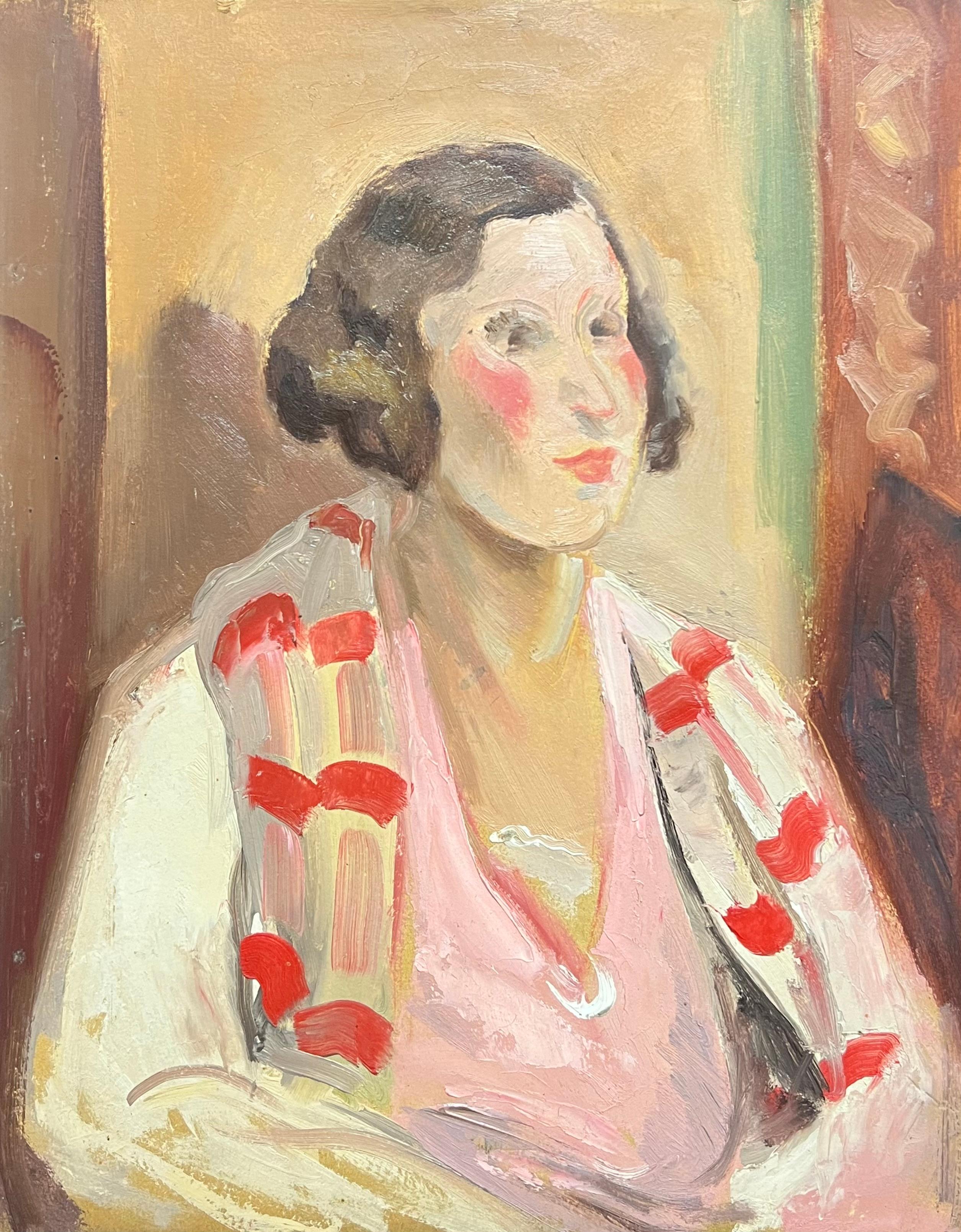 Portrait de femme à la mode châle rose des années 1920