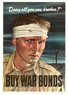 Original "¿Haces todo lo que puedes, hermano? Comprar Bonos de Guerra" cartel vintage de gran formato