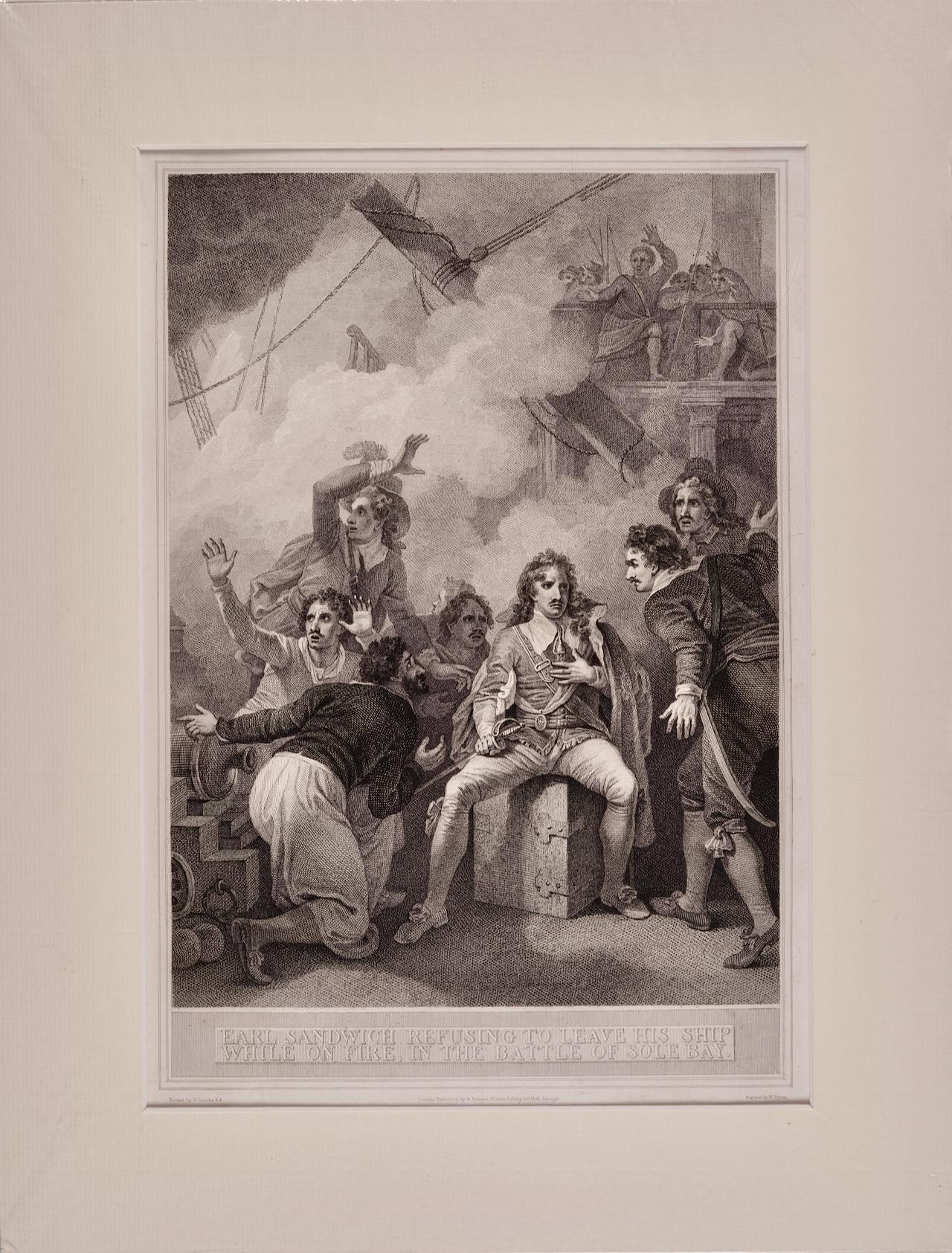 « Earl Sandwich Refusing to Leave His Ship » : eau-forte/gravure du 18e siècle - Print de Robert Smirke