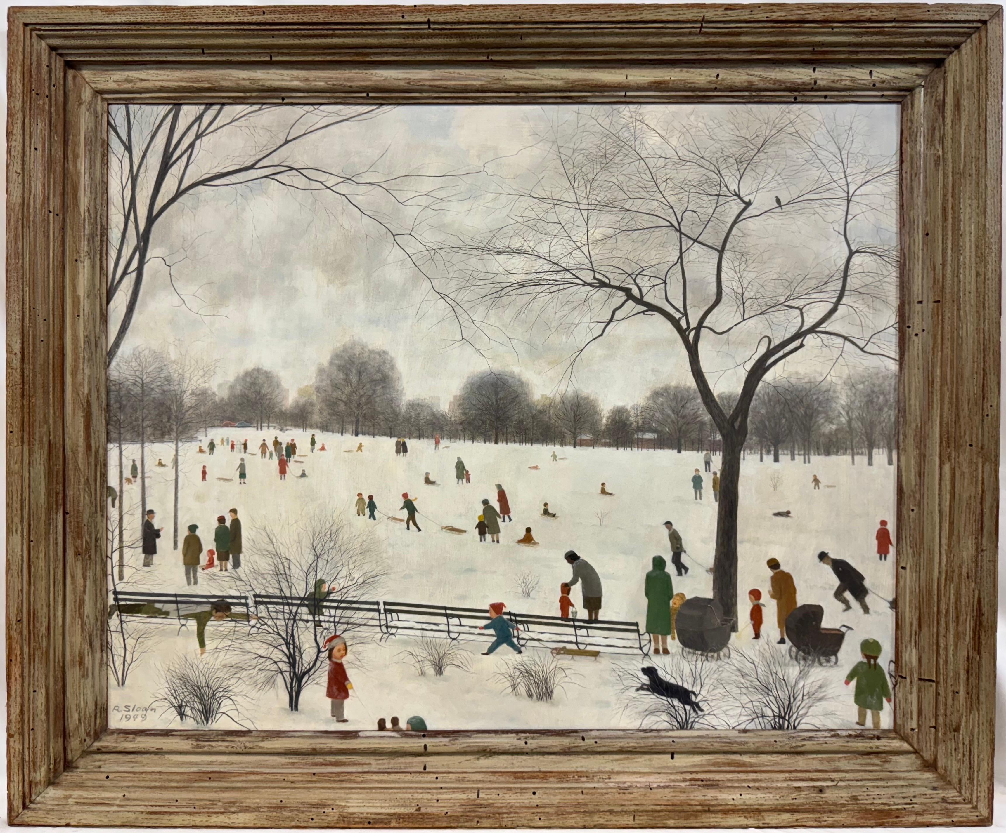 “Central Park in Winter, 1949” Manhattan New York City Snow Day Sleds Children