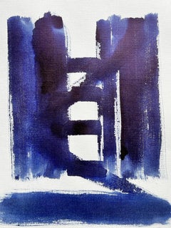 Peinture expressionniste britannique abstraite d'origine à motifs bleus et blancs