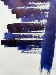Abstract Expressionist British Original Painting Shapes Patterns Blue & White