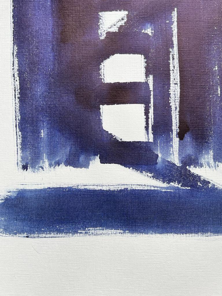 Abstract Expressionist British Original Painting Shapes Patterns Blue & White For Sale 1
