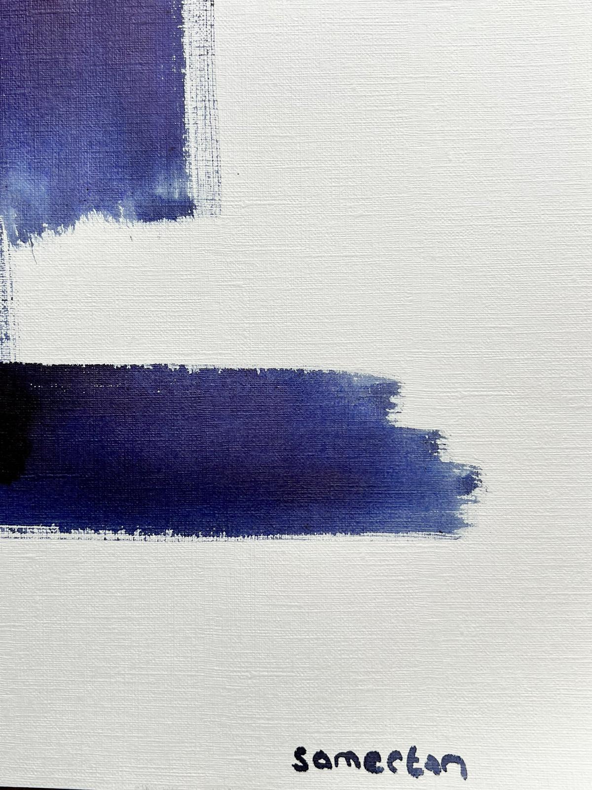 Pittura astratta espressionista britannica originale Forme e motivi blu e bianco - Painting Espressionismo astratto di Robert Somerton