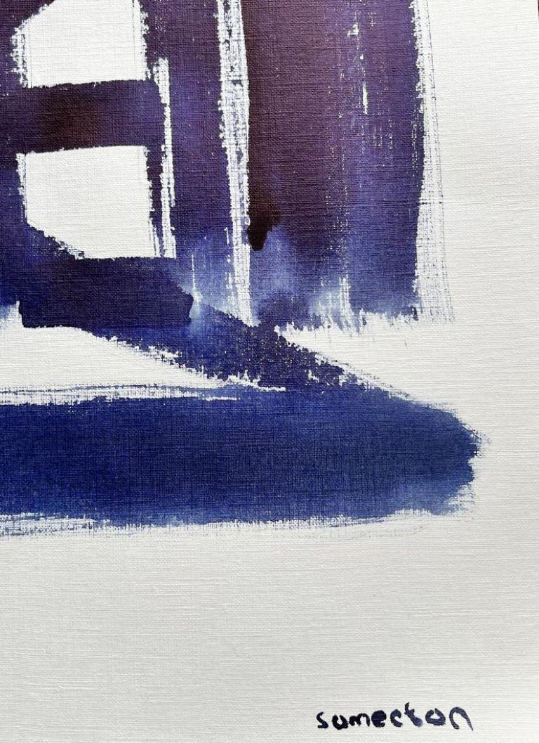 Pittura astratta espressionista britannica originale Forme e motivi blu e bianco - Abstract Painting Grigio di Robert Somerton