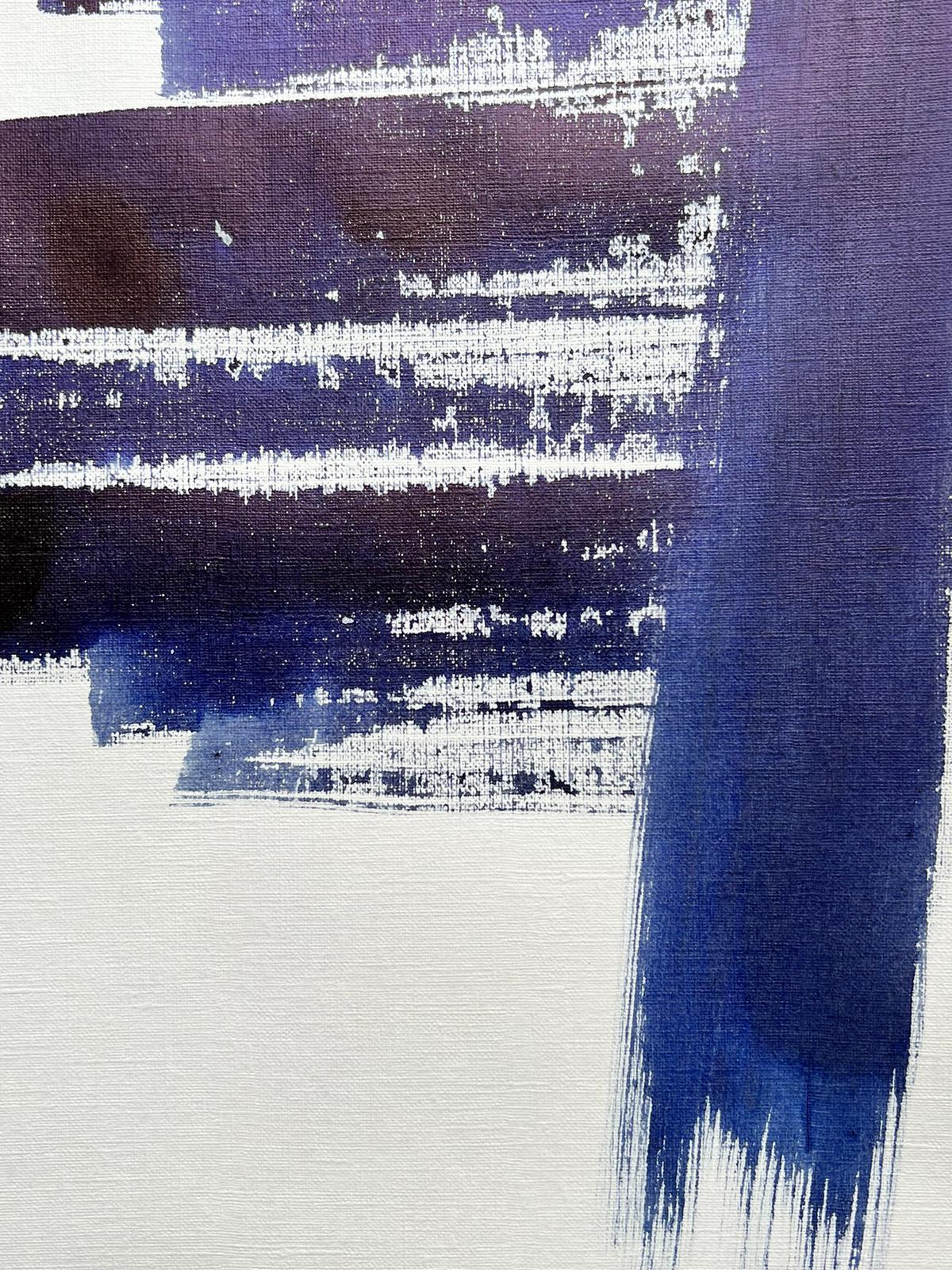 Abstract Expressionist British Original Painting Shapes Patterns Blue & White For Sale 2
