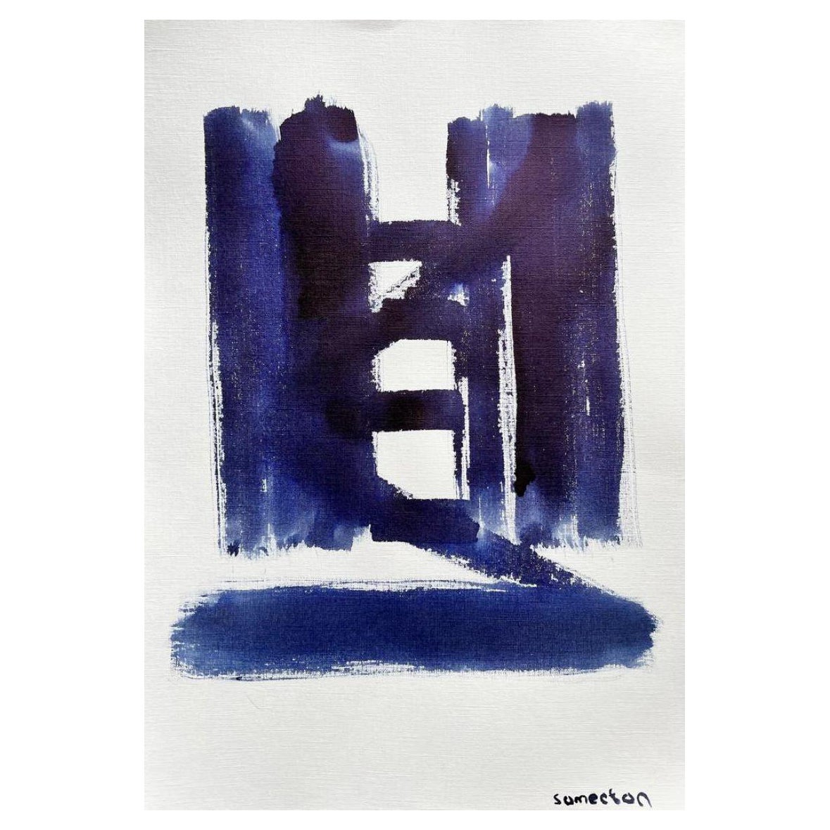 Peinture expressionniste britannique abstraite d'origine à motifs bleus et blancs