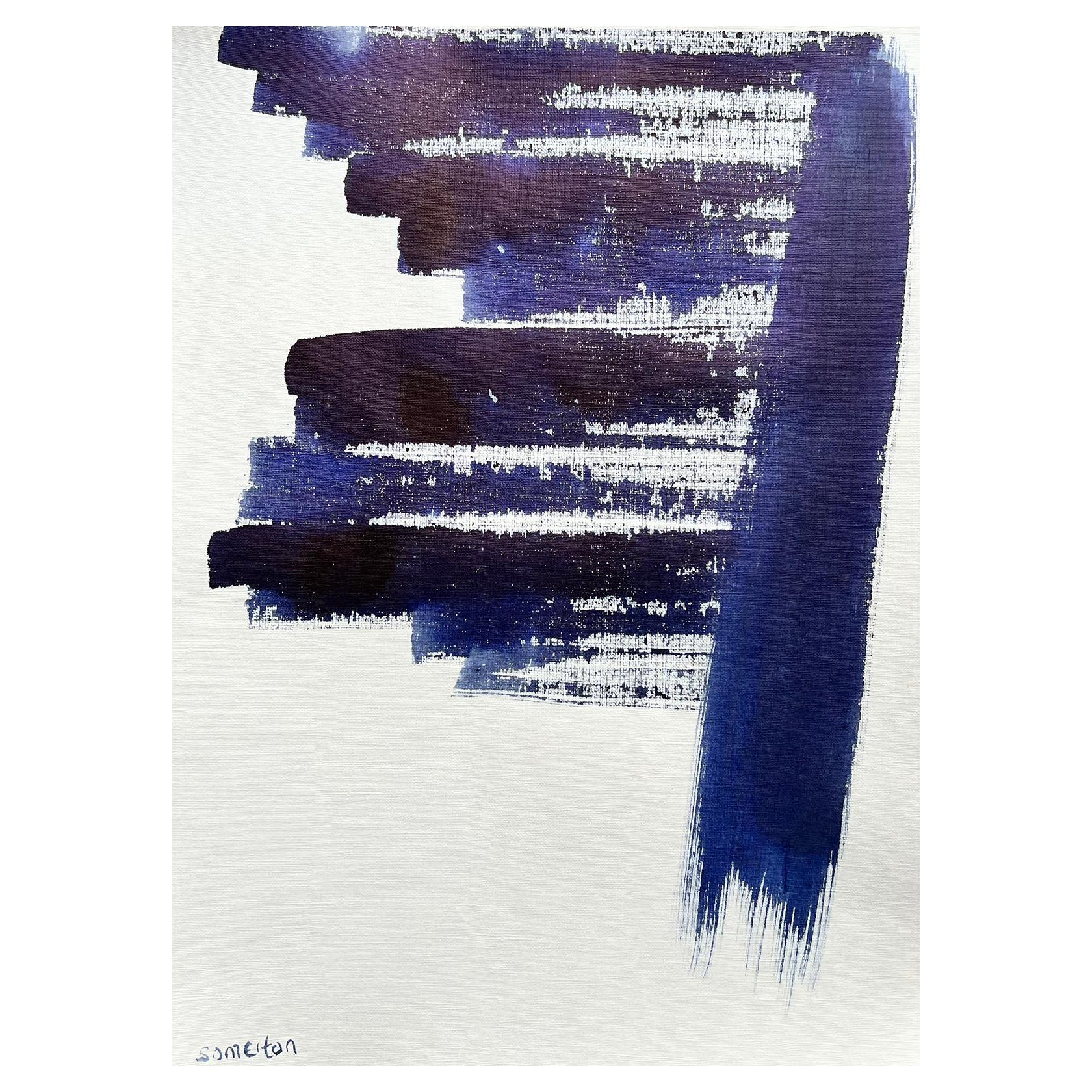 Abstract Painting Robert Somerton - Peinture expressionniste britannique abstraite d'origine à motifs bleus et blancs