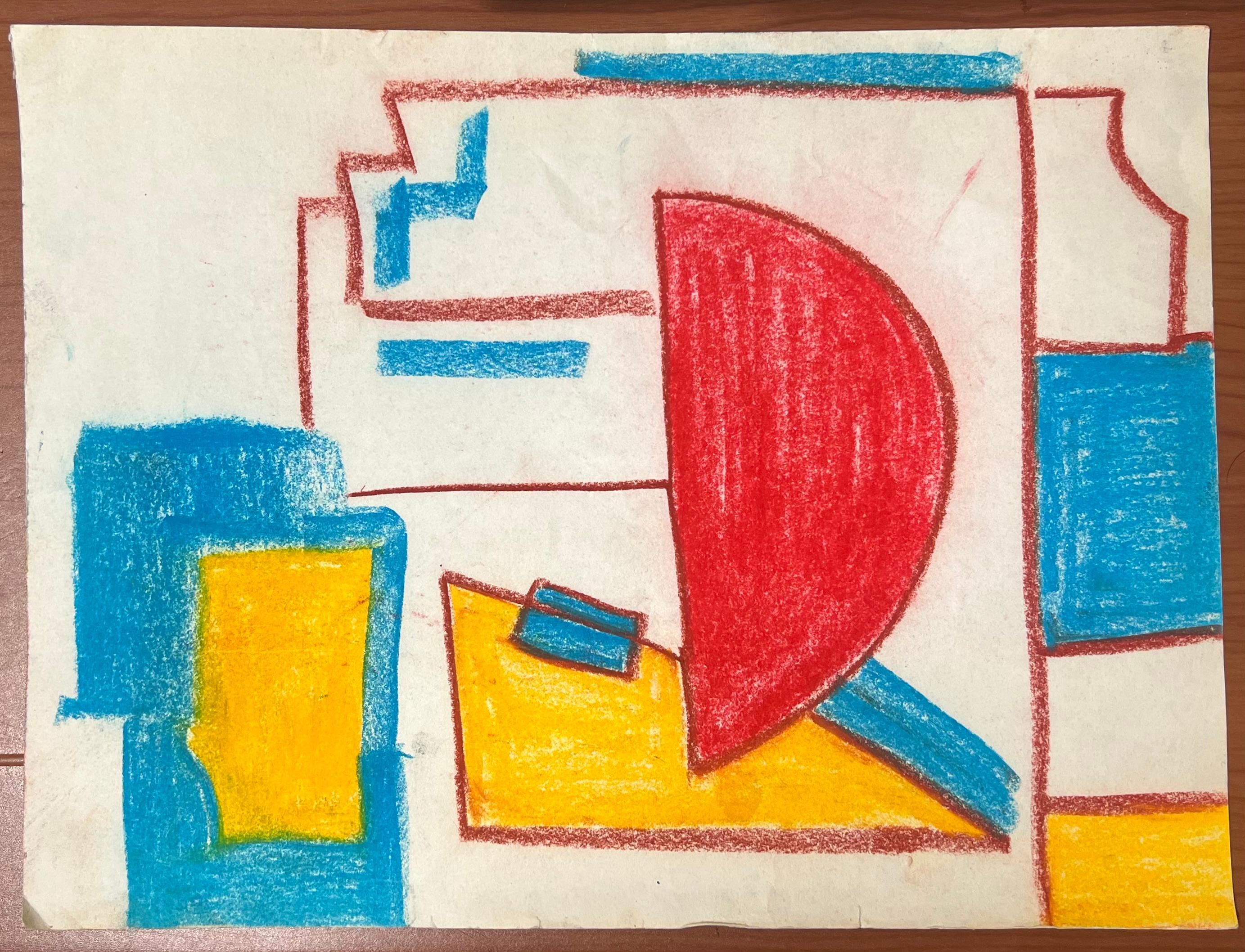 Espressionista astratto britannico originale a pastello rosso giallo e blu a tinta unita - Painting di Robert Somerton