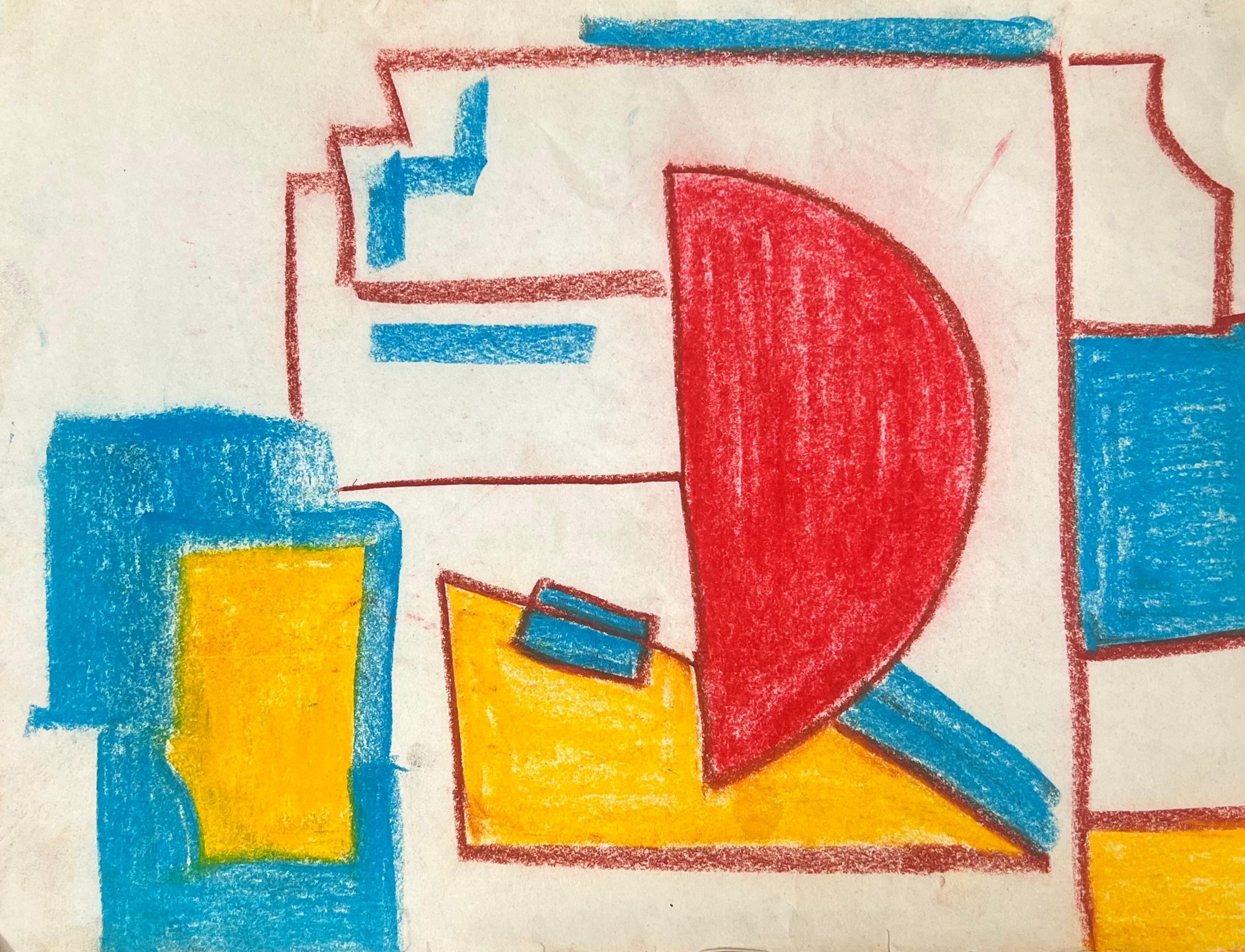 Expresionista Abstracto Británico Original Pastel Rojo Amarillo y Azul Colores Sólidos