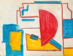 Expresionista Abstracto Británico Original Pastel Rojo Amarillo y Azul Colores Sólidos
