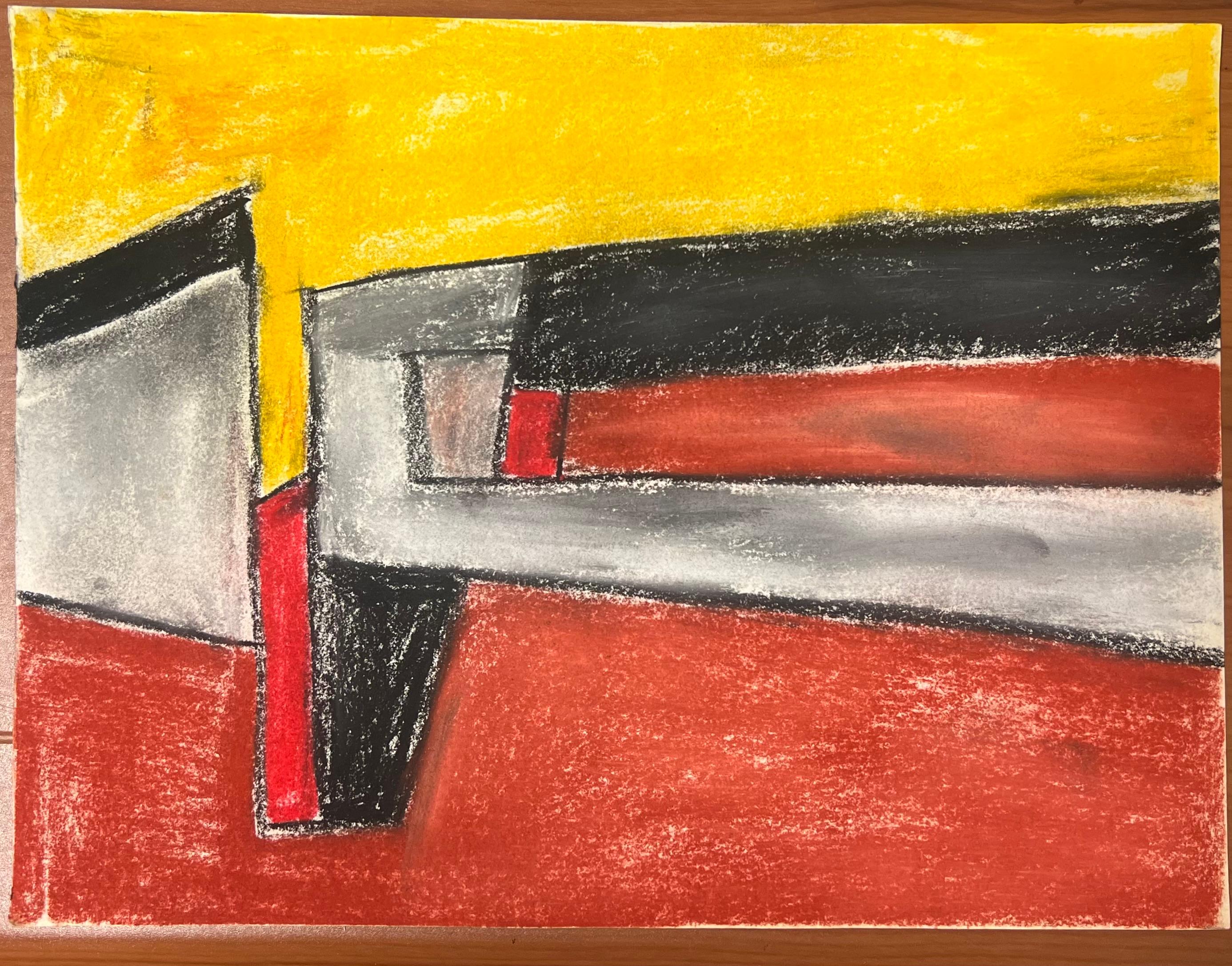 Espressionista astratto britannico originale a pastello giallo nero e rosso - Painting di Robert Somerton