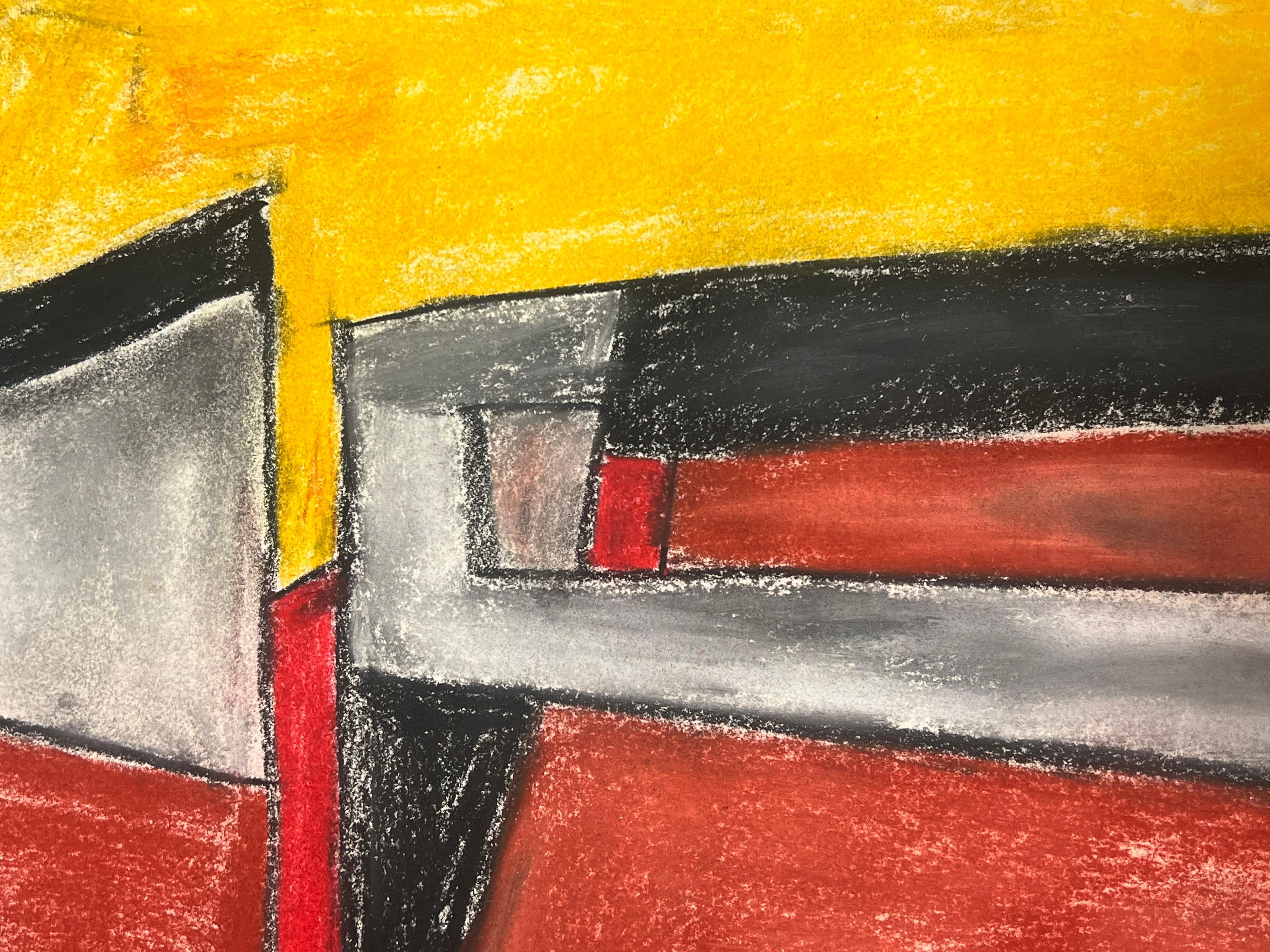 Espressionista astratto britannico originale a pastello giallo nero e rosso - Abstract Painting Marrone di Robert Somerton