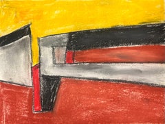Expresionista Abstracto Británico Original Pastel Colores Amarillo Negro y Rojo