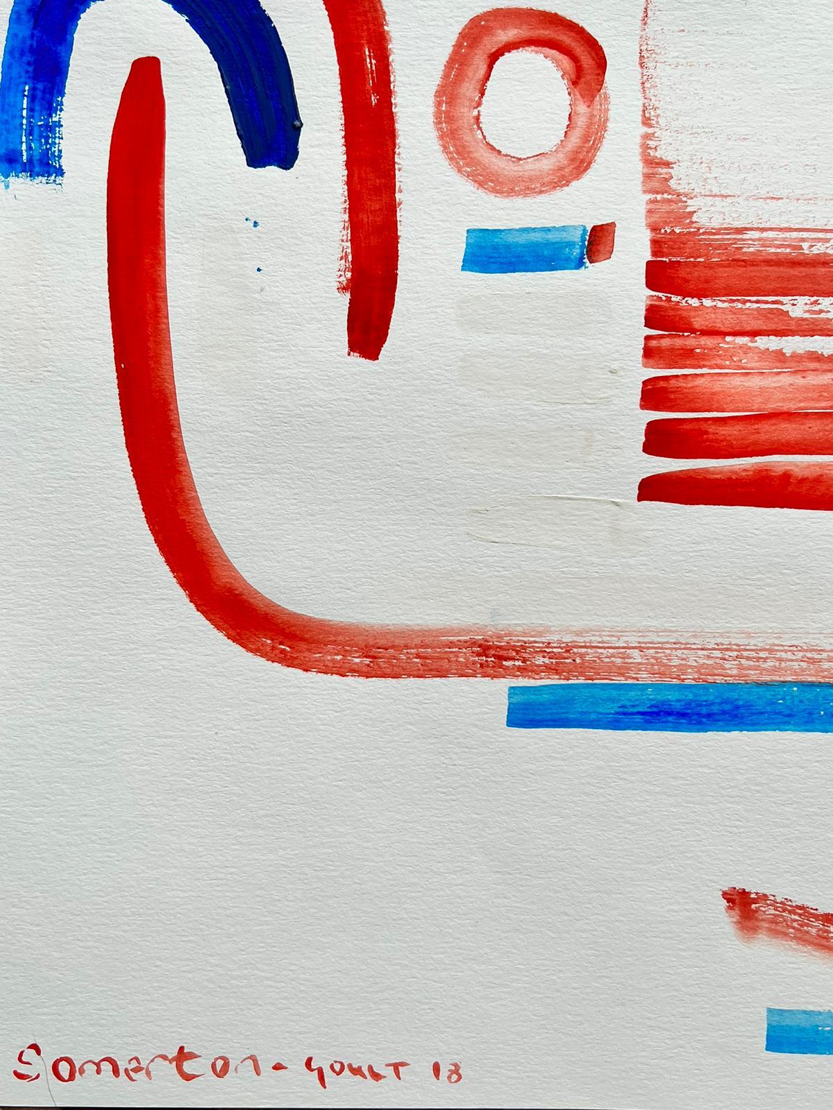 Abstract Expressionist British Original Watercolor Painting Shapes Patterns - Gray Abstract Drawing by Robert Somerton