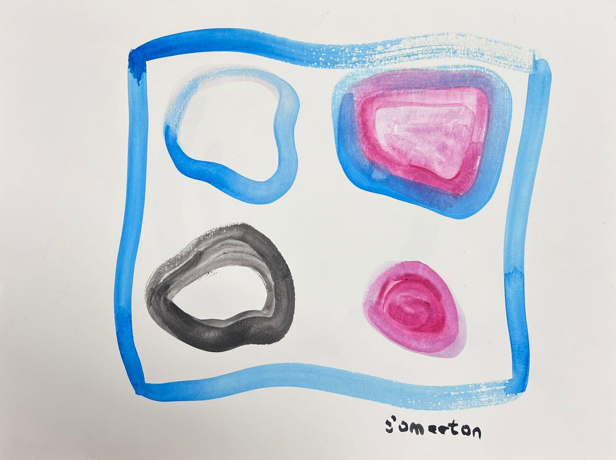 Robert Somerton Abstract Drawing – Abstrakt-expressionistische britische Original-Aquarellgemälde in Form von Mustern 