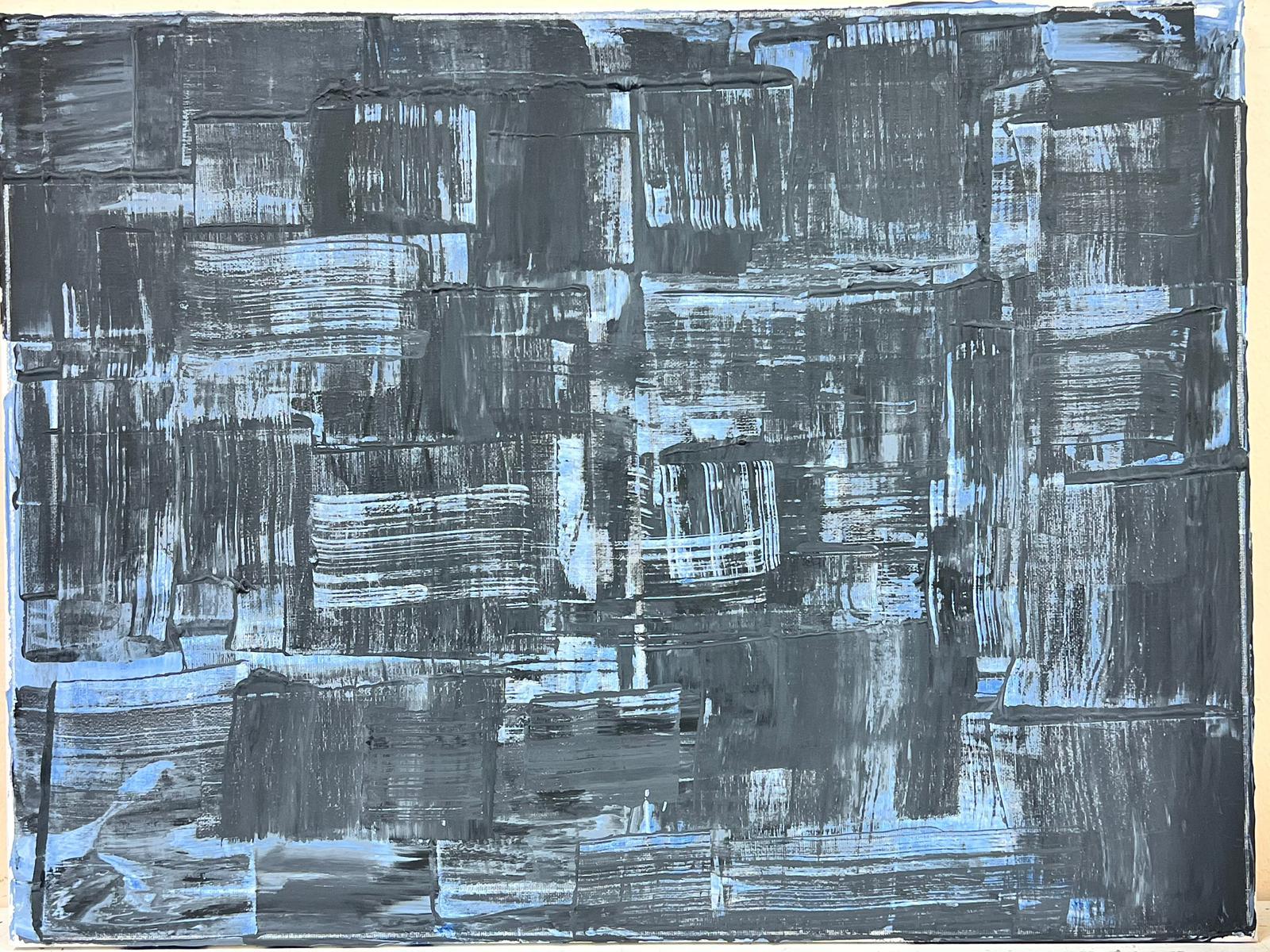 Black Grey Blue British Expressionist Abstract Original Painting on canvas For Sale 1