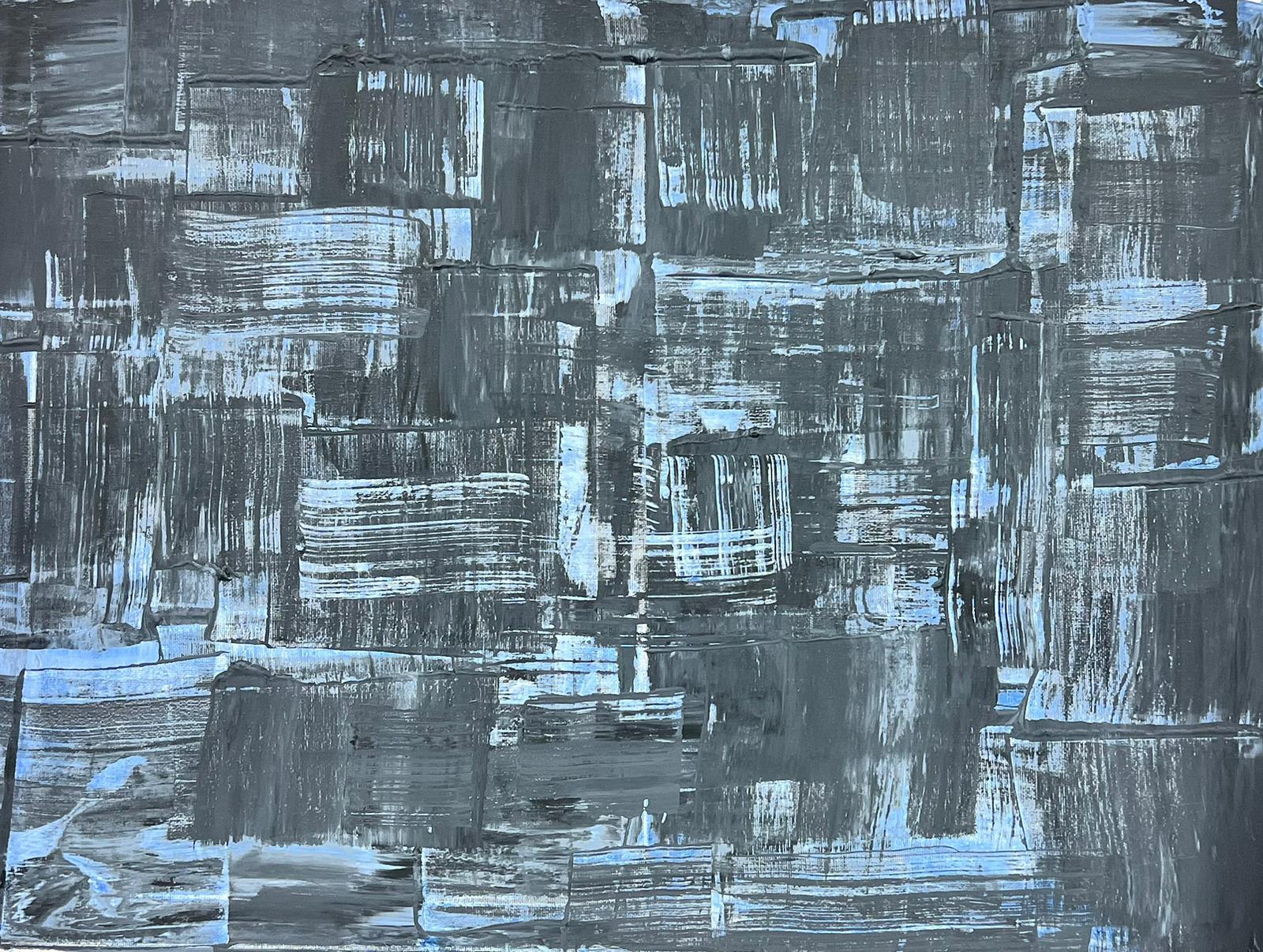 Robert Somerton Abstract Painting - Black Grey Blue British Expressionist Abstract Original Painting on canvas