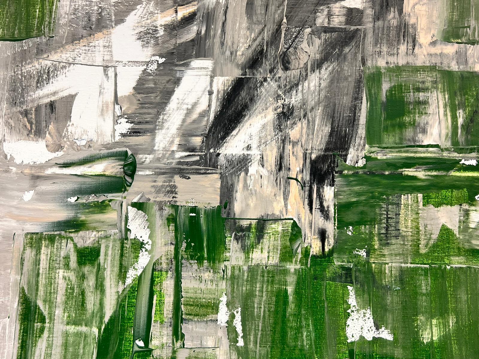 Grande peinture abstraite expressionniste britannique verte, noire, blanche et grise - Expressionnisme abstrait Painting par Robert Somerton