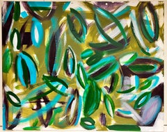 Huge British Abstract Original Painting Green Beige Black Purple Colors