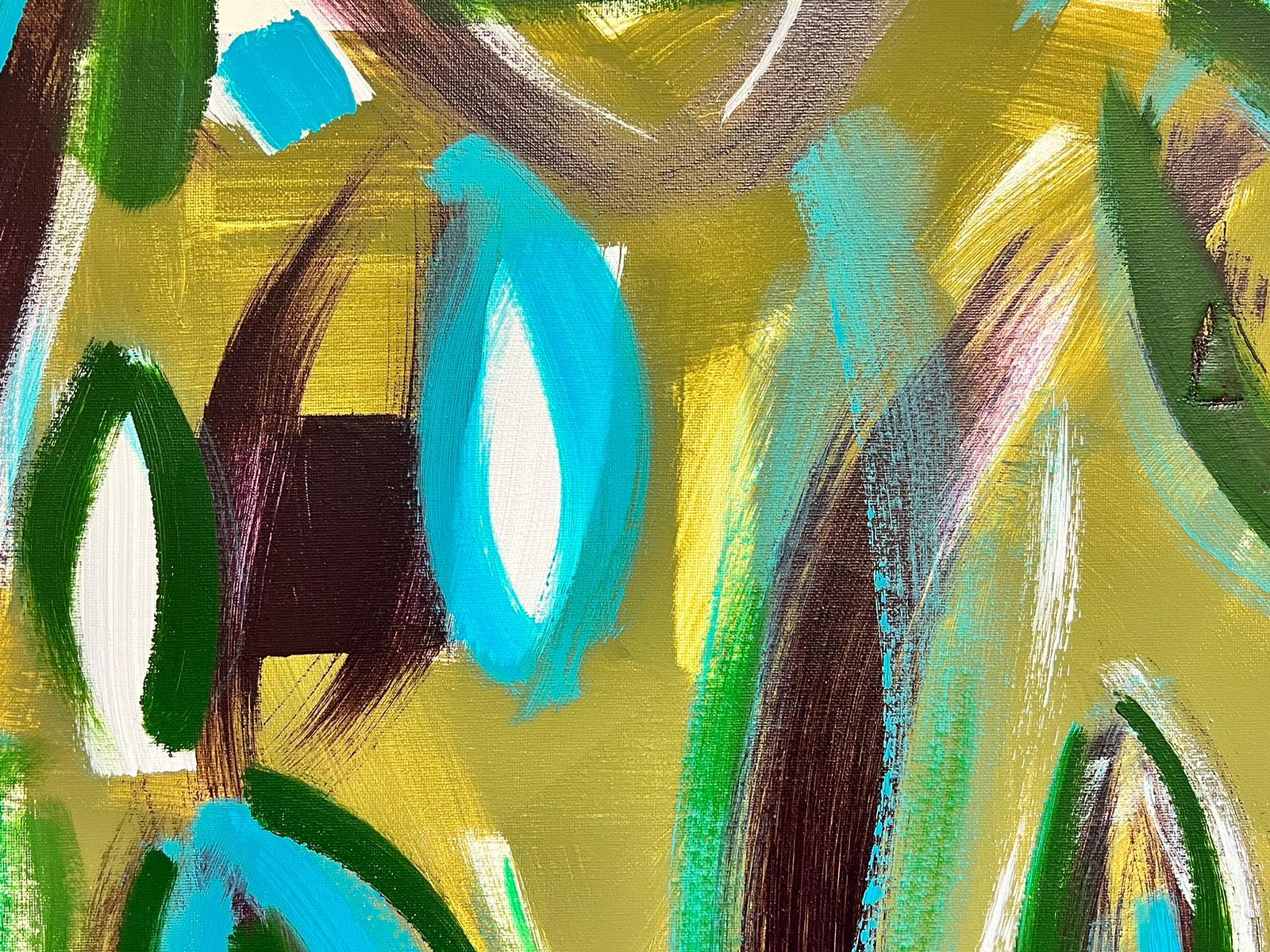 Großes britisches abstraktes Originalgemälde in Grün, Beige, Schwarz und Lila in Farben (Abstrakter Expressionismus), Painting, von Robert Somerton