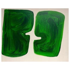 Huge British Abstract Original Painting Green Shapes on Large Canvas