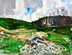 Superbe peinture expressionniste britannique abstraite d'origine de la rivière Cotswold