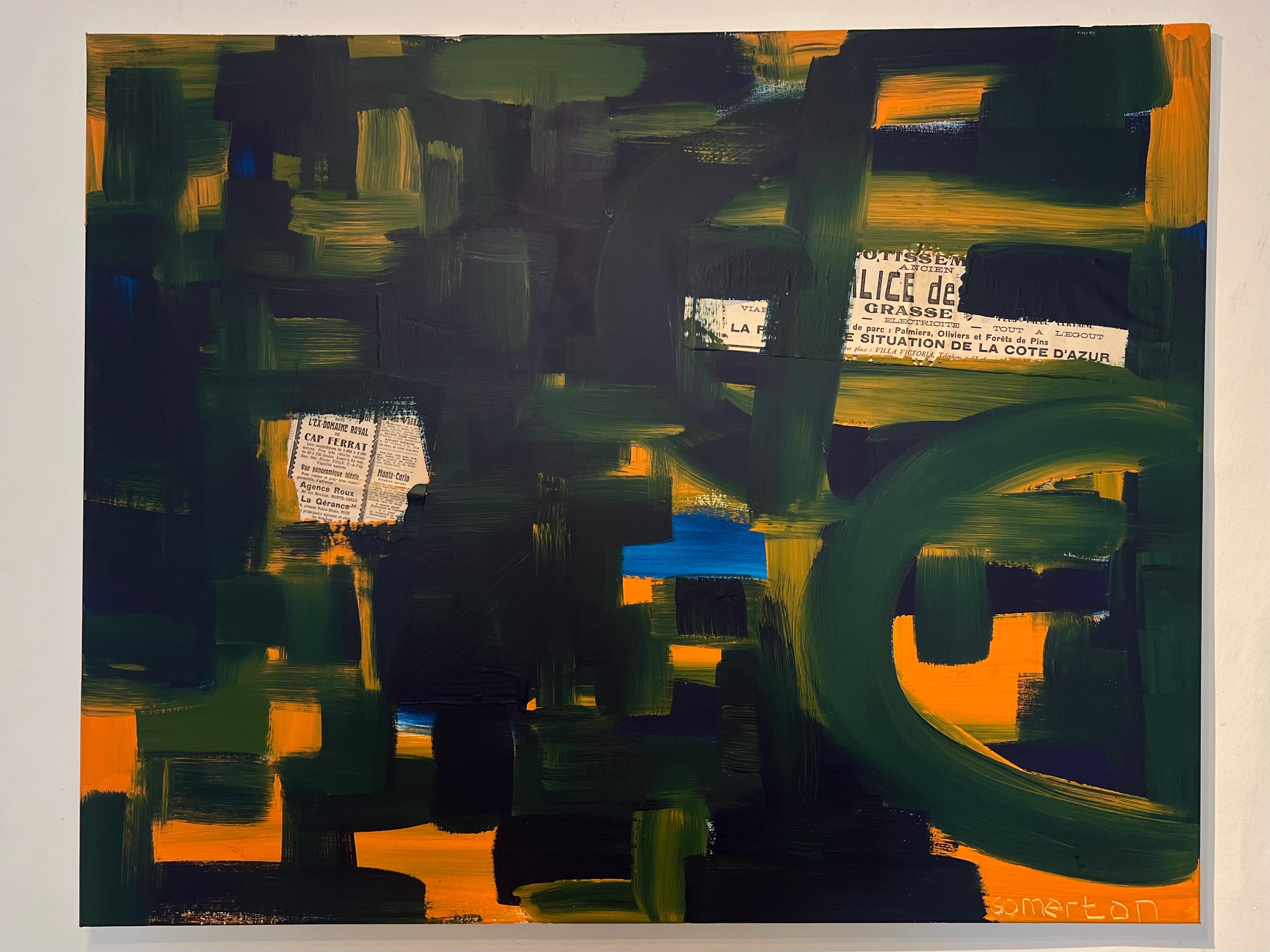 Pintura original abstracta expresionista británica muy grande sobre lienzo - Painting de Robert Somerton
