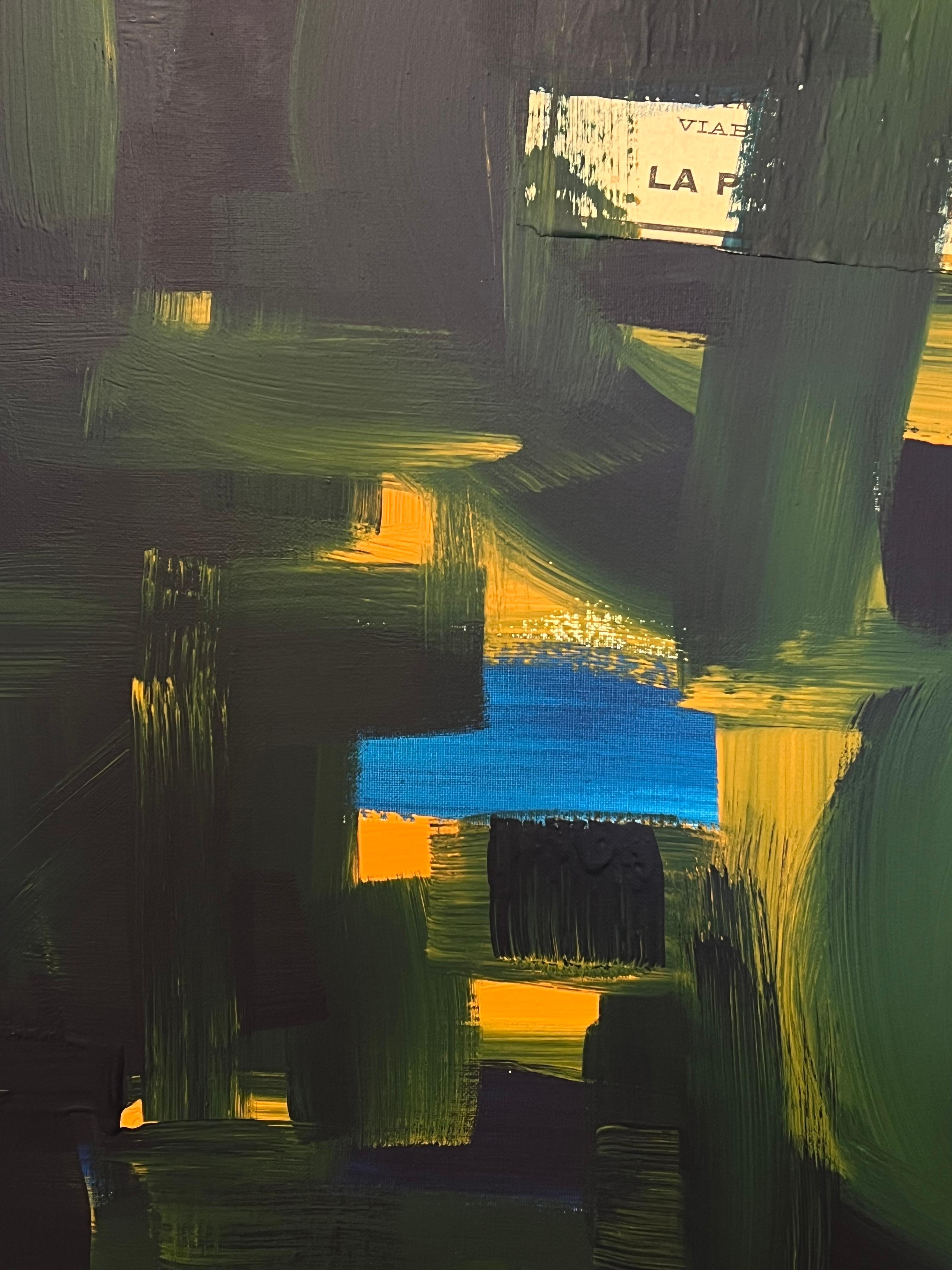 Costa Azul
de Robert Somerton (británico, nacido en 1972)
firmado (inciso en la pintura) esquina inferior delantera
pintura sobre lienzo, con collage de periódicos vintage aplicado, sin enmarcar
tamaño: 31 x 39 pulgadas
estado: excelente

